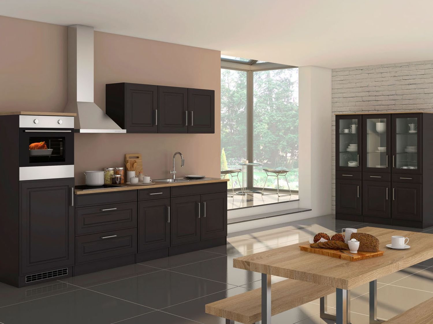 HELD Küchenzeile Rom 290/300/330cm (Breite 290 cm, grafit/eiche sonoma)