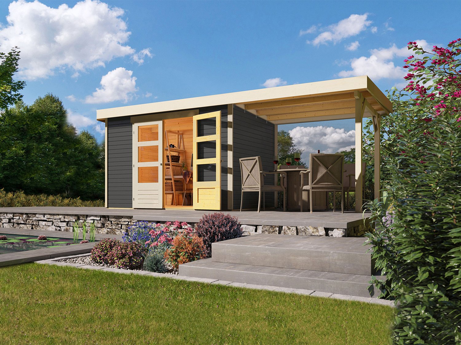 Karibu Gartenhaus Trundholm 2 (ohne Boden, terragrau)