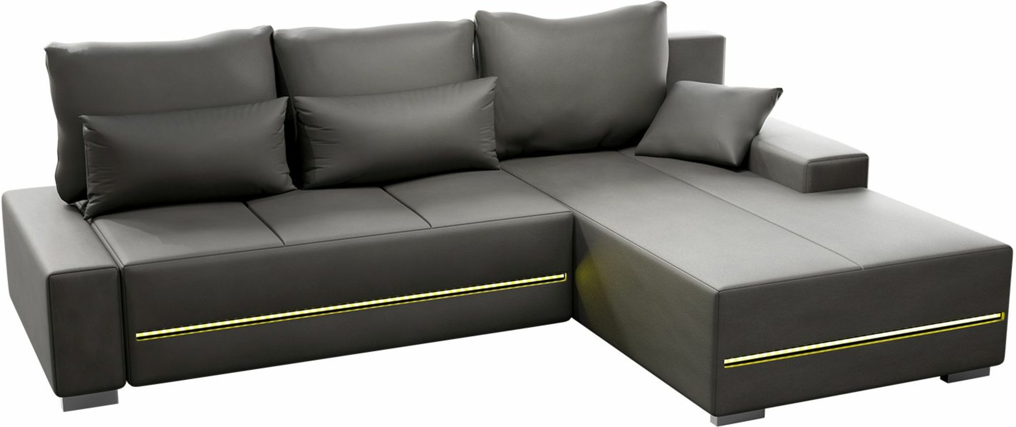 Juskys Davos Sofa LED mit Ottomane Schlaffunktion (Rechts, Hellgrau)