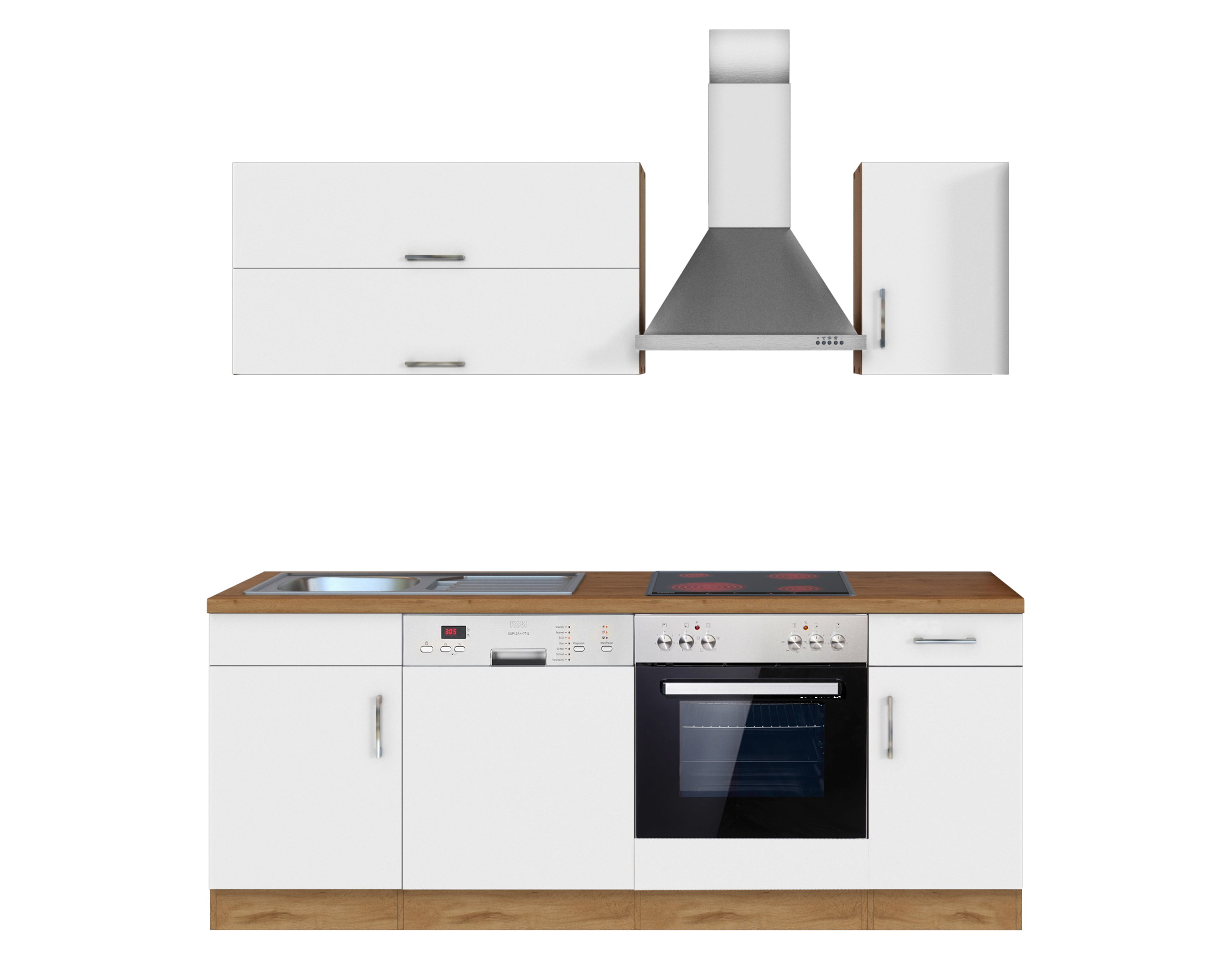 HELD Küchenzeile »Hamburg«, mit Elektrogeräten (210 cm, wotaneiche/ melamin weiß)