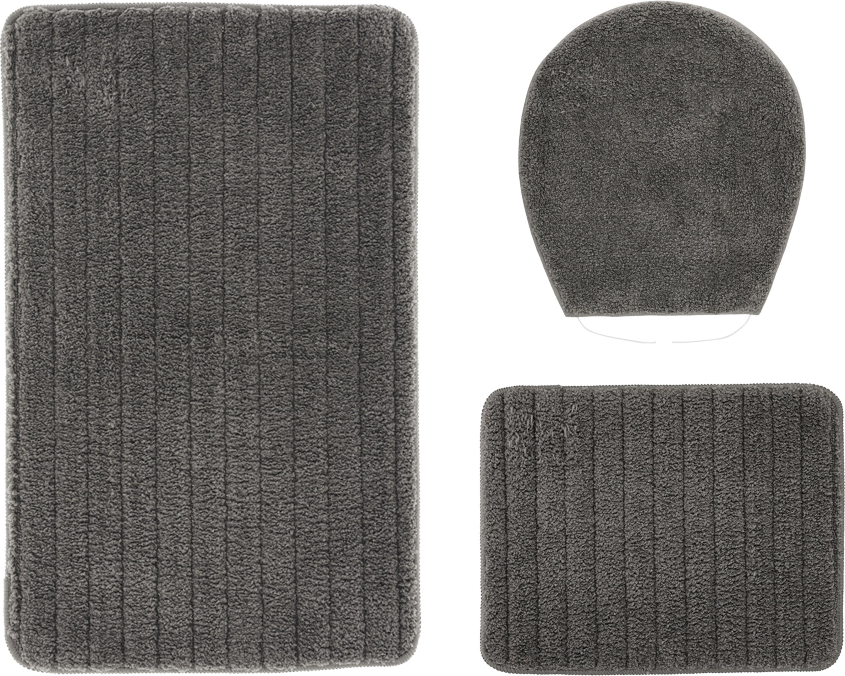 LIVARNO® Badezimmergarnitur Kurzflor (Teppich/ ohne WC-Ausschnitt, Grau)