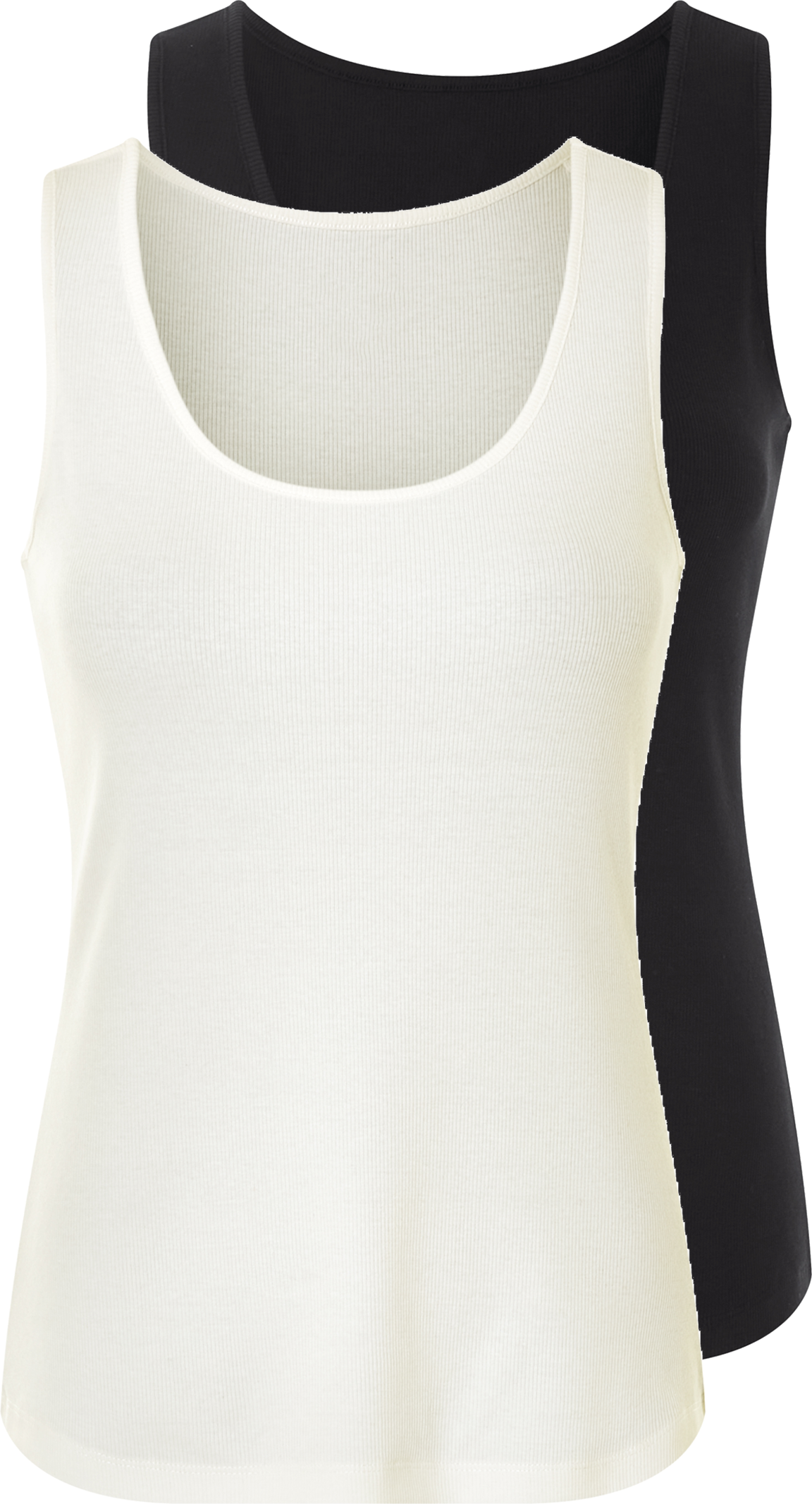 esmara® Damen Gerippte Tops, 2 Stück, in modischer Ripp-Qualität (Schwarz/weiß, L(44/46))