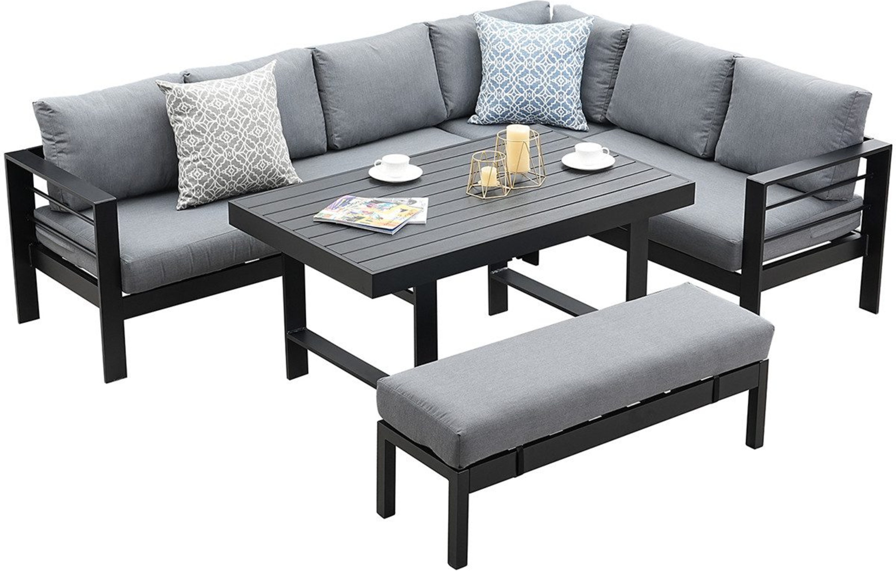 MeXo Gartenmöbel Lounge-Set »Tropea«, inkl Polster (8-Sitzer, Schwarz / Dunkelgrau)