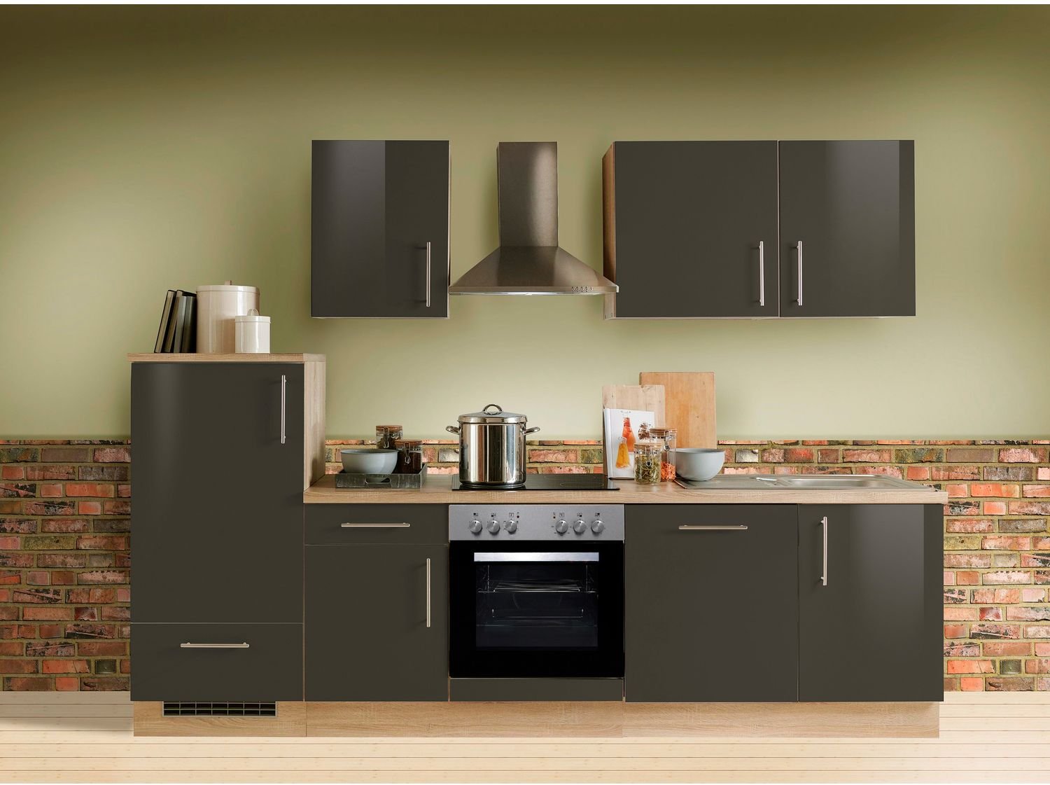 Menke Küchenblock Premium 270/280/300/310cm (mit Geschirrspüler, 280 cm / Lava, frei Verwendungsstelle)