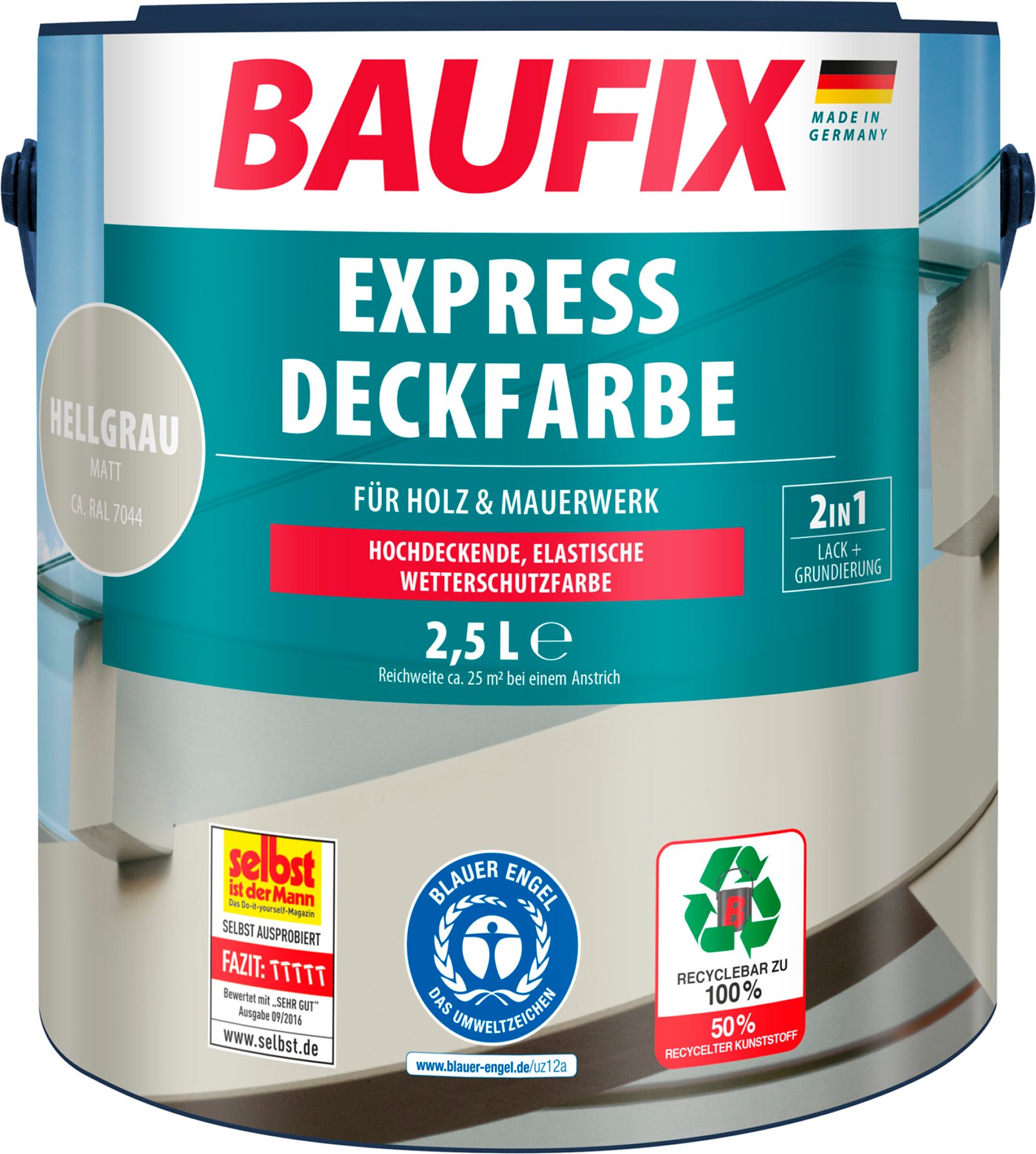 BAUFIX Express Deckfarbe 2,5 Liter (hellgrau matt)""