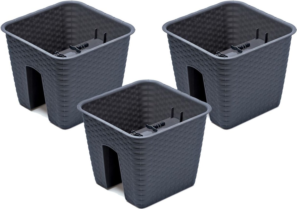 Prosperplast Geländertopf Ratolla Railing 3-er Set (Quadratisch, Anthrazit, 272x272x225 mm)