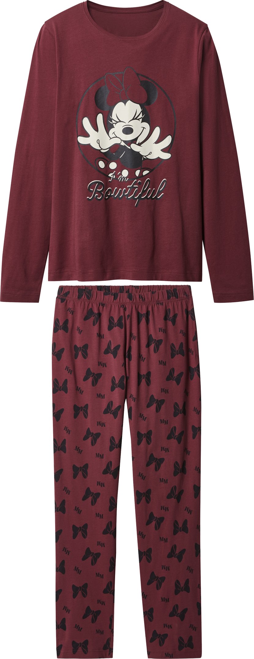 Thumbnail - Damen Pyjama (Minnie Mouse/bordeaux, M(40/42))