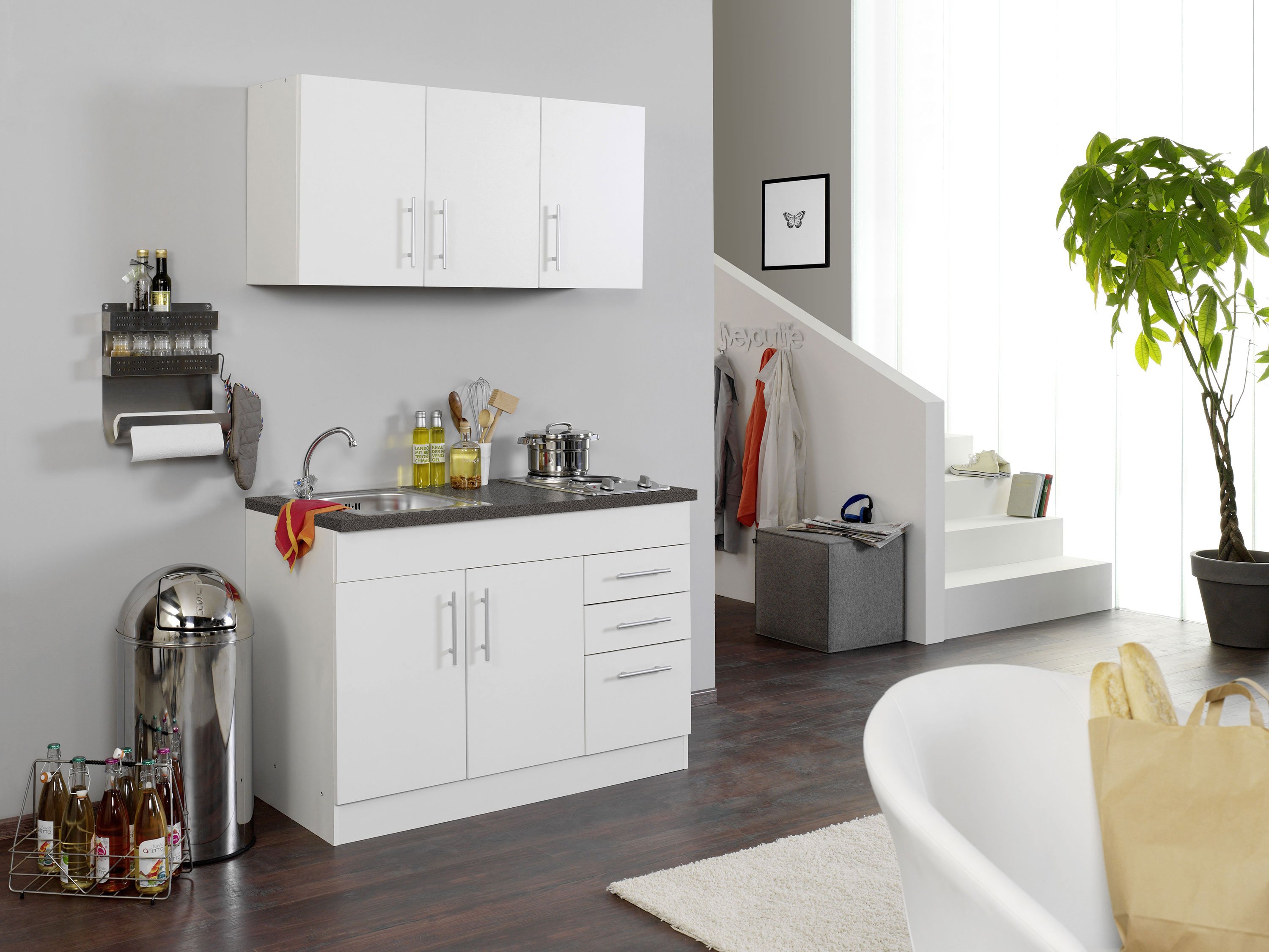 HELD Single Küche Torino 100/120/160/180/190/210cm (Weiß, Breite 120cm)