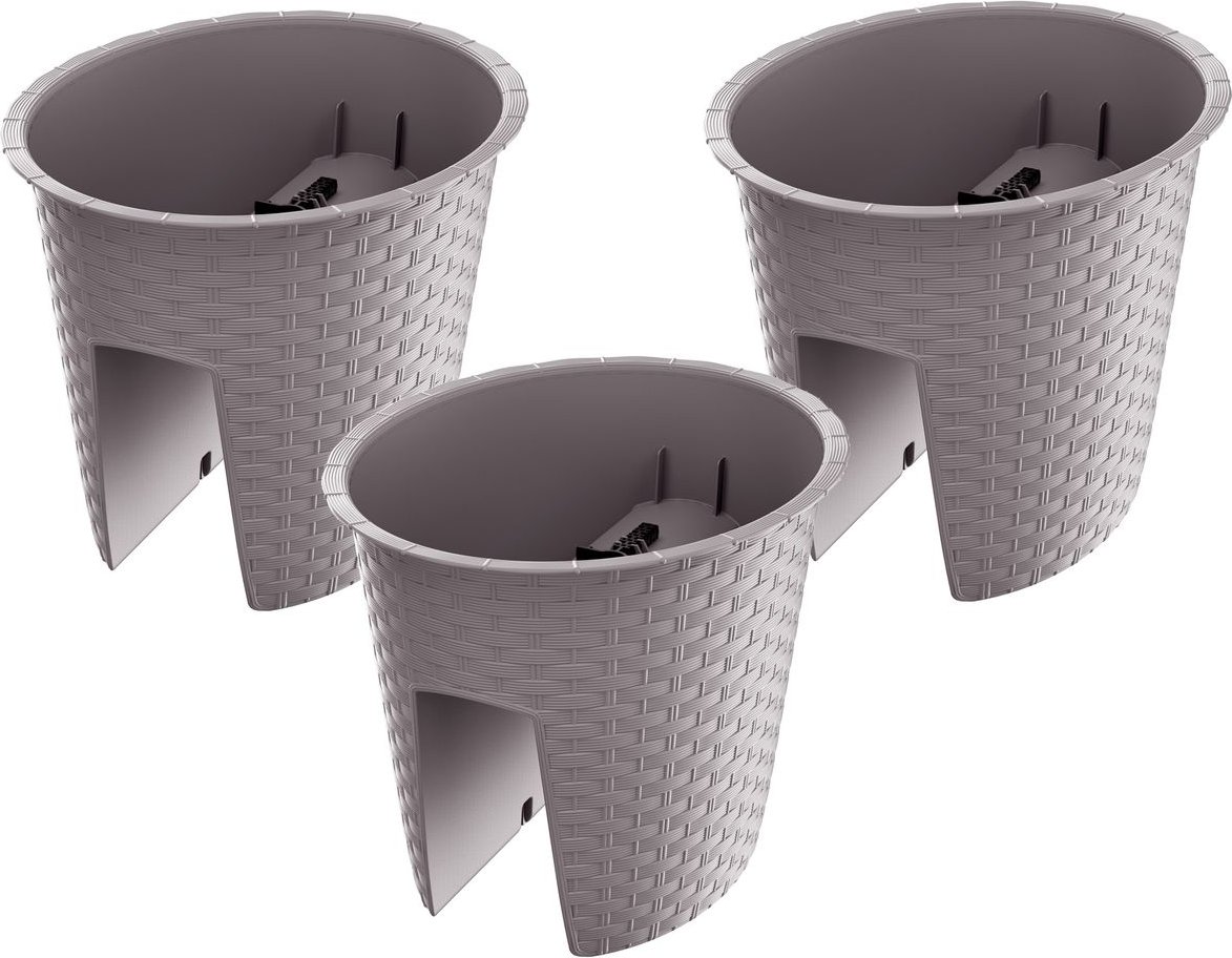 Prosperplast Geländertopf Ratolla Railing 3-er Set (Oval, Mocca, 298x242x225 mm)