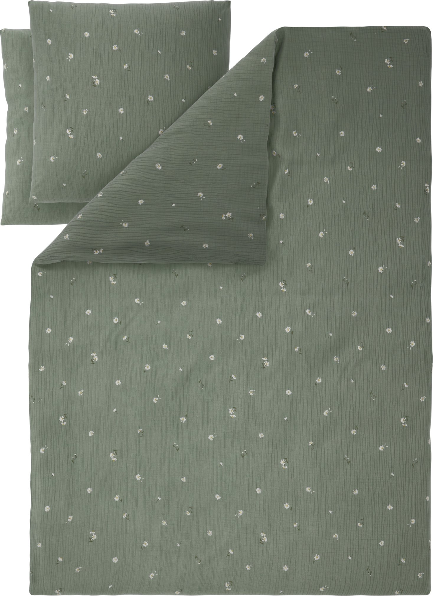 LIVARNO® Musselin-Bettwäsche, 200 x 220 cm (Blumen/grün)