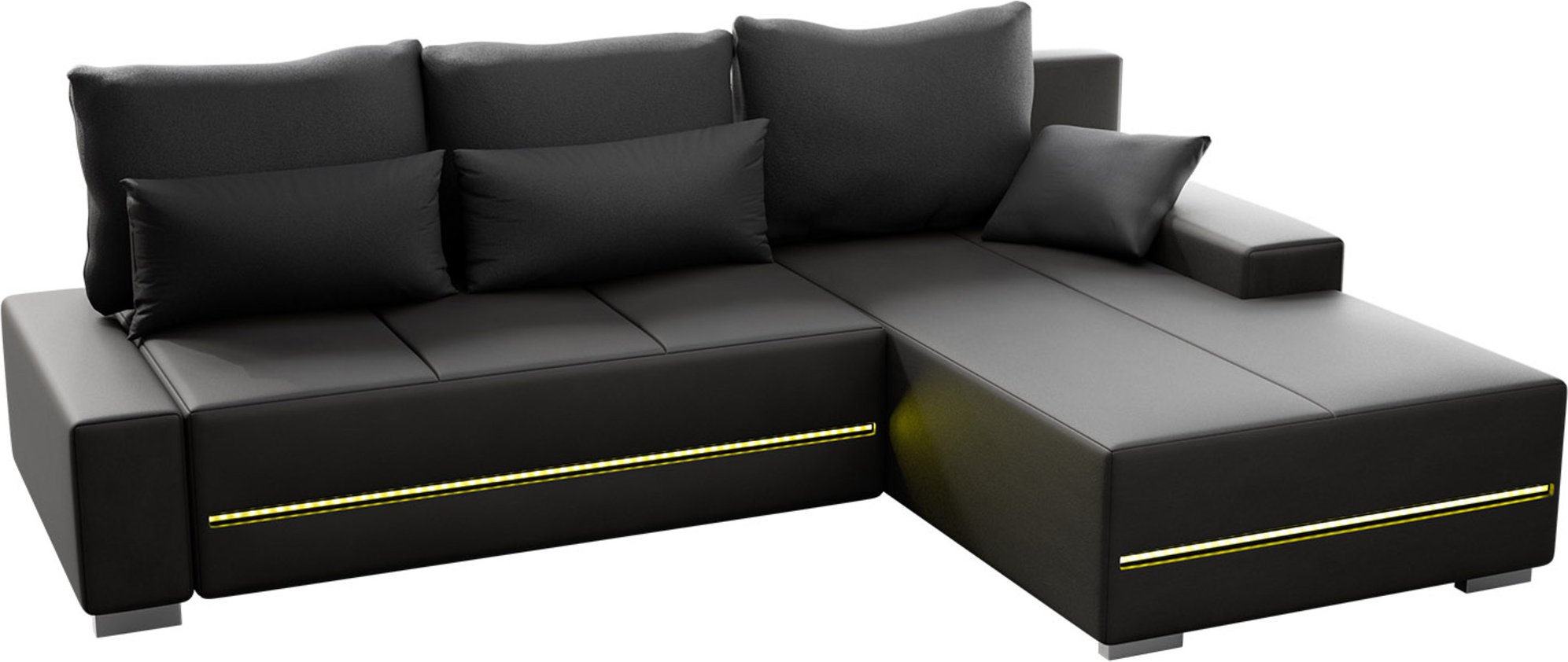 Juskys Davos Sofa LED mit Ottomane Schlaffunktion (Rechts, Dunkelgrau)