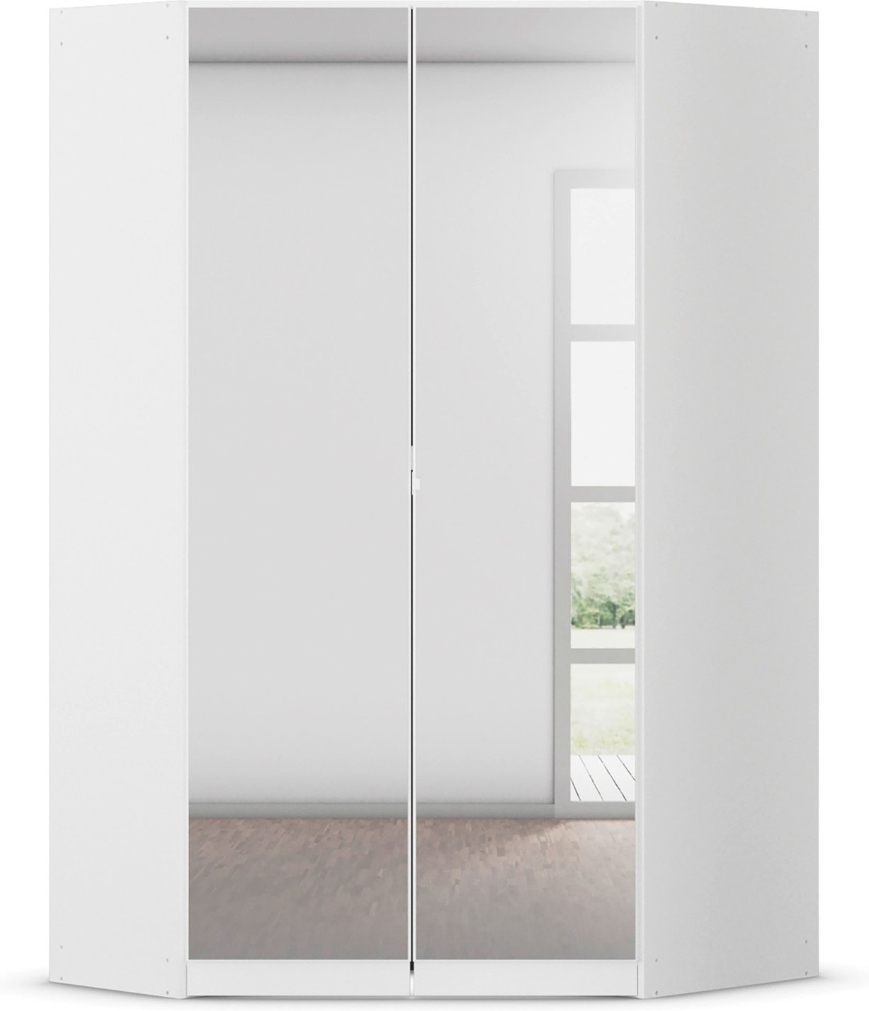 rauch BLUE Costa Drehtürenschrank mit Spiegel (Eckschrank, Alpinweiß, 117 x 197 cm)