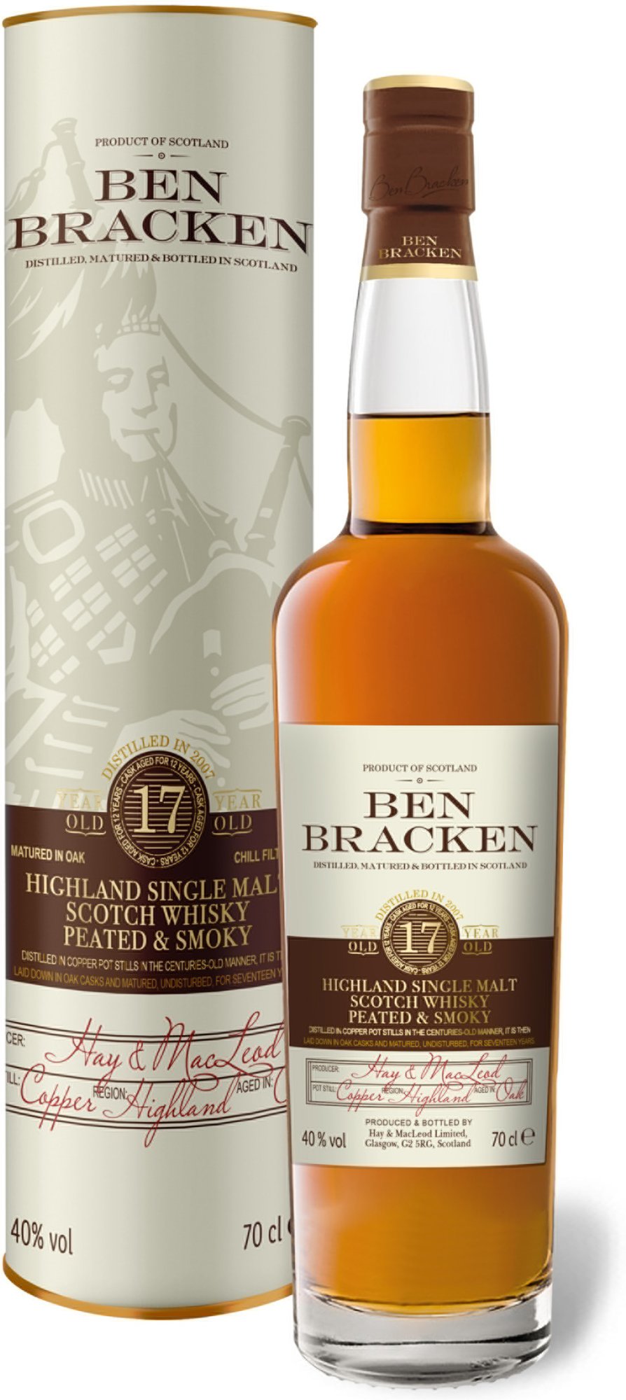 Ben Bracken Highland Single Malt Scotch Whisky Peated & Smoky 17 Jahre mit Geschenkbox 40% Vol