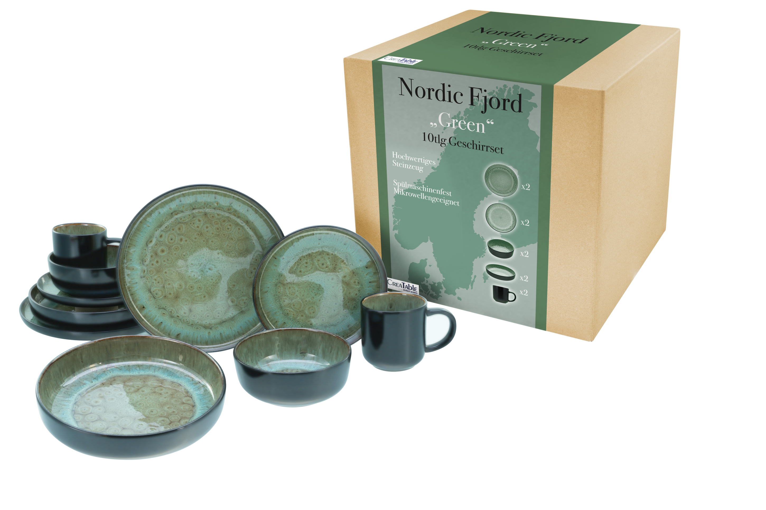 Creatable Geschirrset »Nordic Fjord« (10-teiliges Kombiservice, Green)