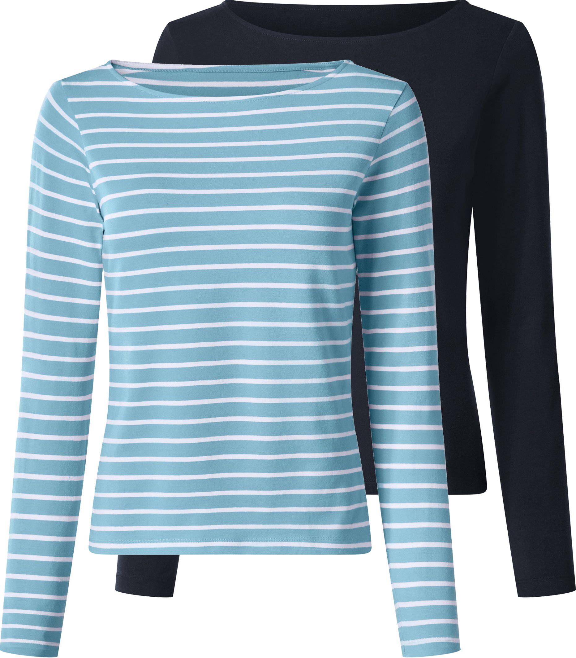 esmara® Damen Langarmshirt 2er (navy/blau, L (44/46))