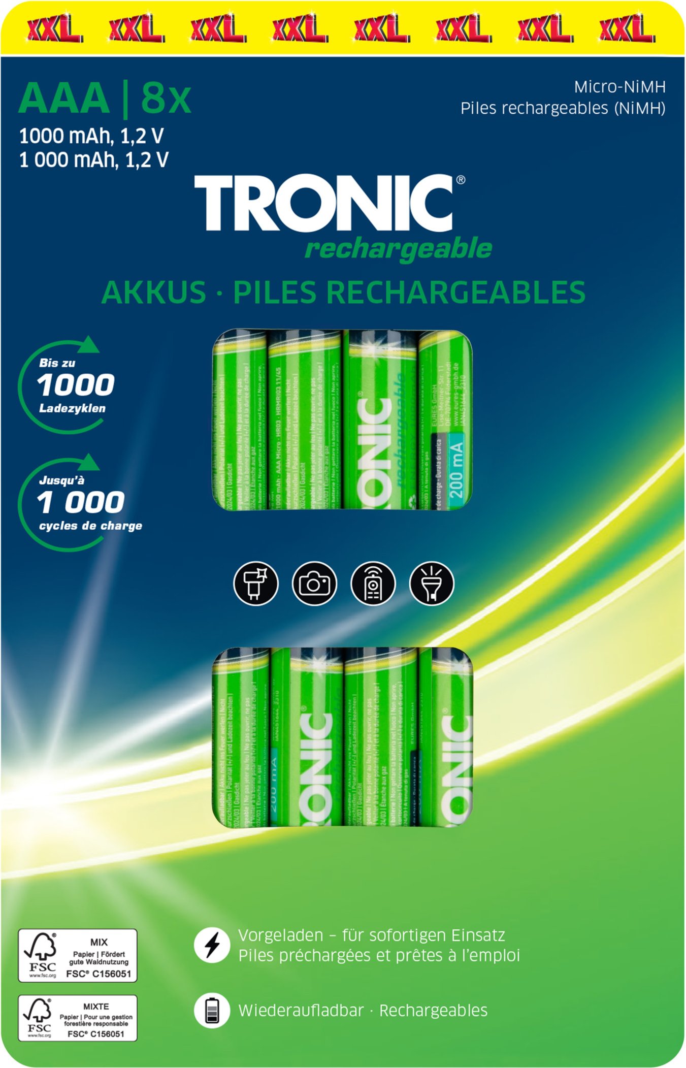 TRONIC® Akku Ni-MH Ready 2 Use 8er XXL (AAA)