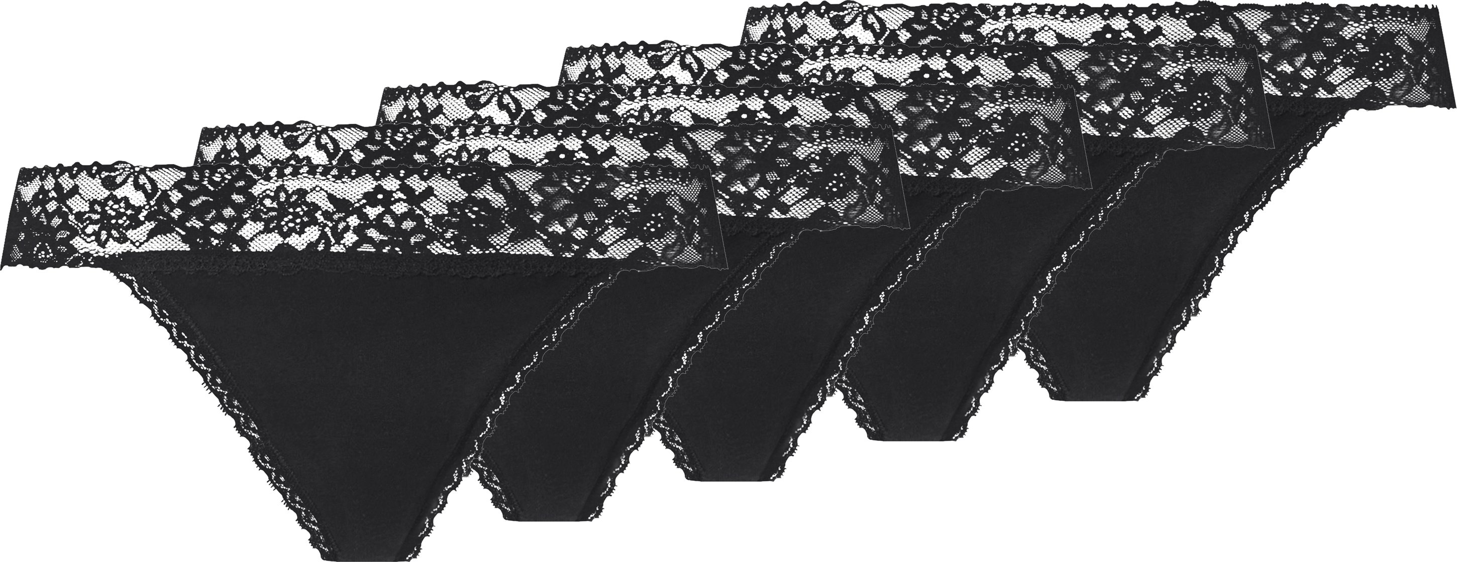 esmara® Damen String mit Spitze 5 Stück (Schwarz, L(44/46))