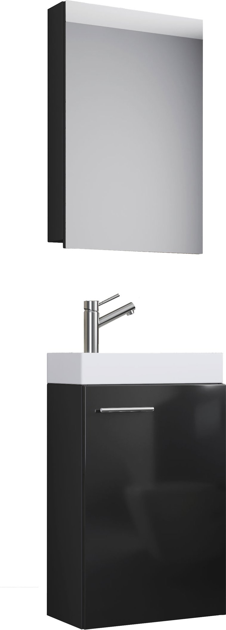 VCM Gäste-Wasch, Schwarz, mit Spiegelschrank (mit Spiegelschrank, Schwarz)