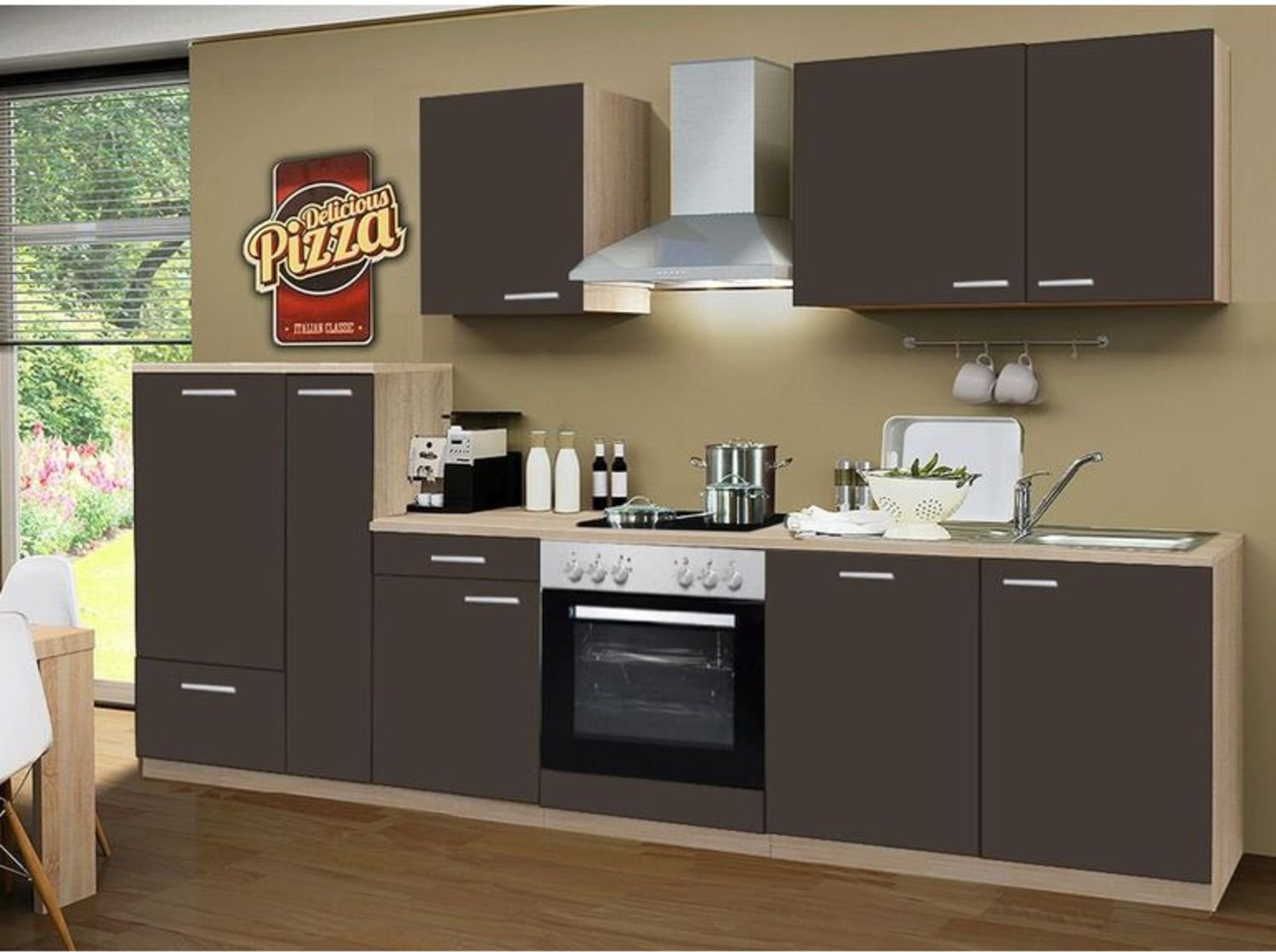 Menke Küchenzeile "Classic" 270/280/300/310 cm (mit Geschirrs, frei Verwendung, lava, 280 cm)