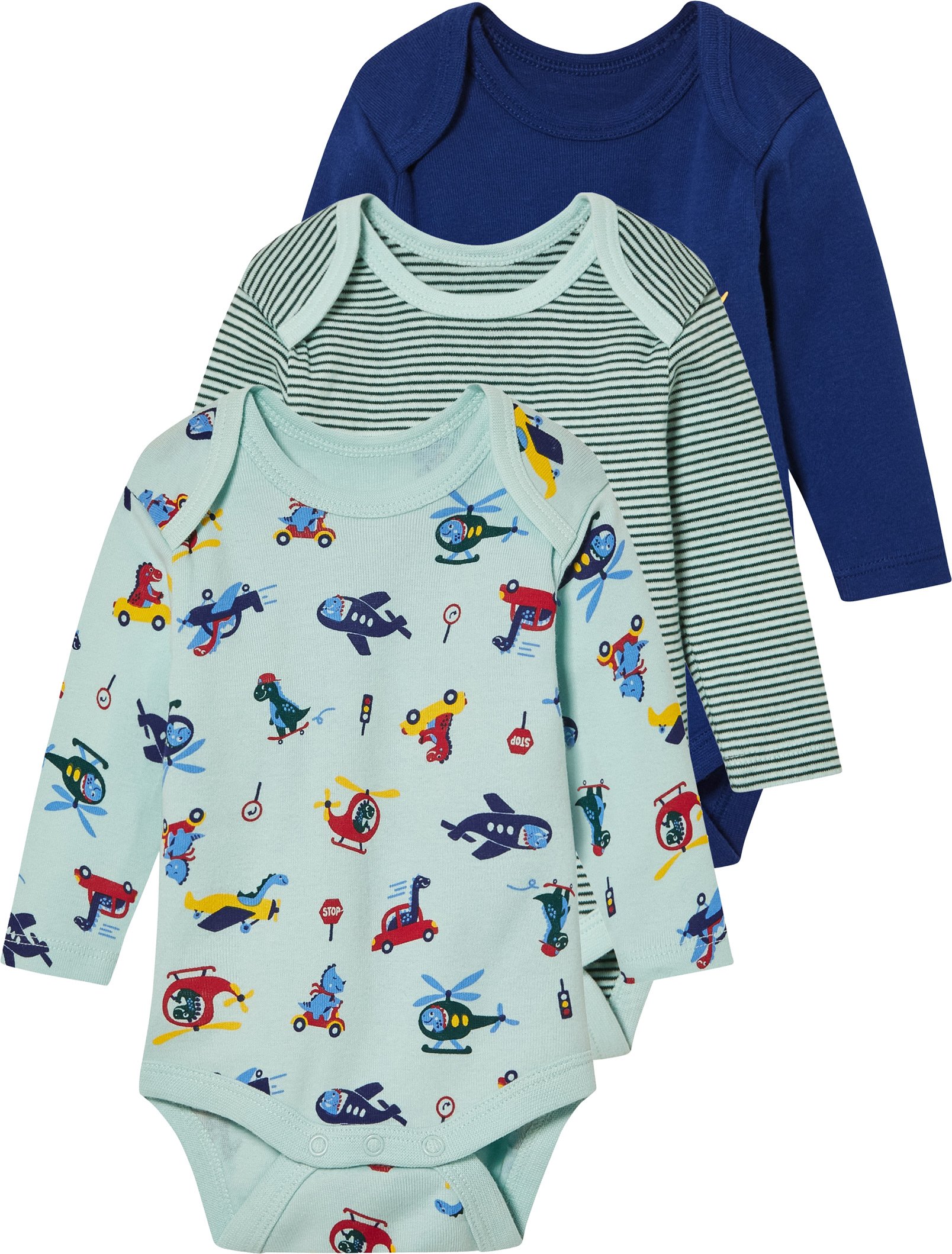 Thumbnail - lupilu® Baby Jungen Body langarm, 3 Stück (grün/navy, 50/56)