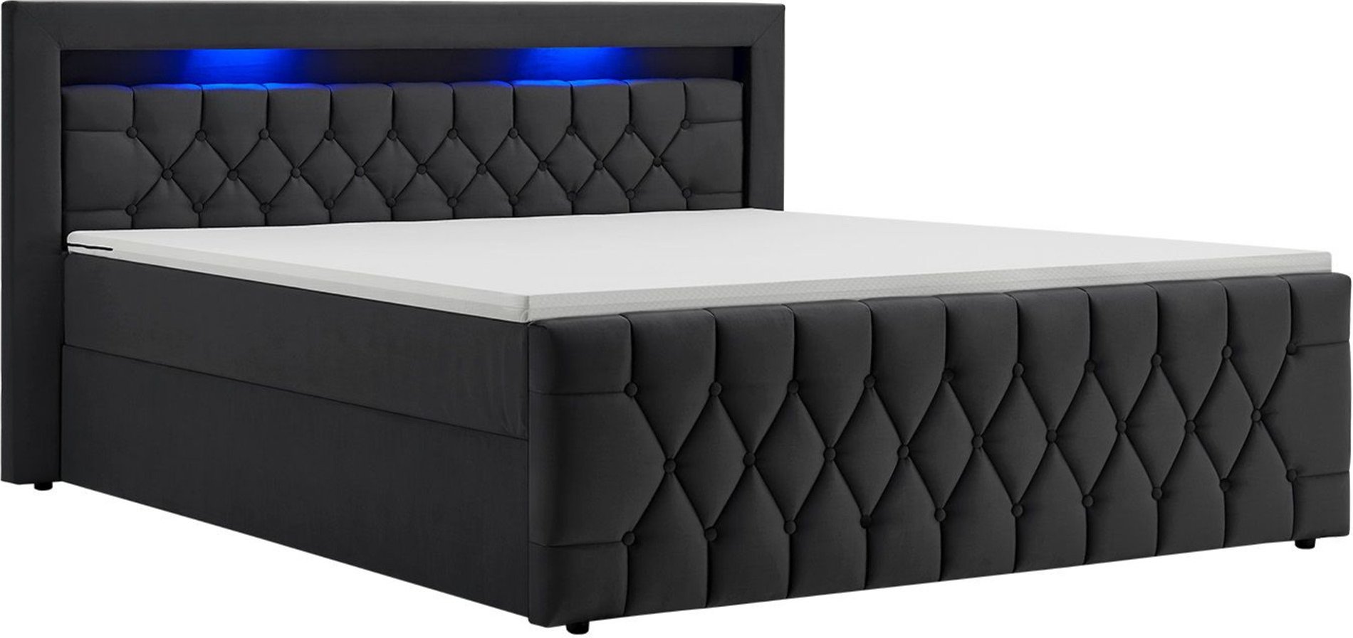 Juskys Boxspringbett Leona Samt (180 x 200 cm, Schwarz)