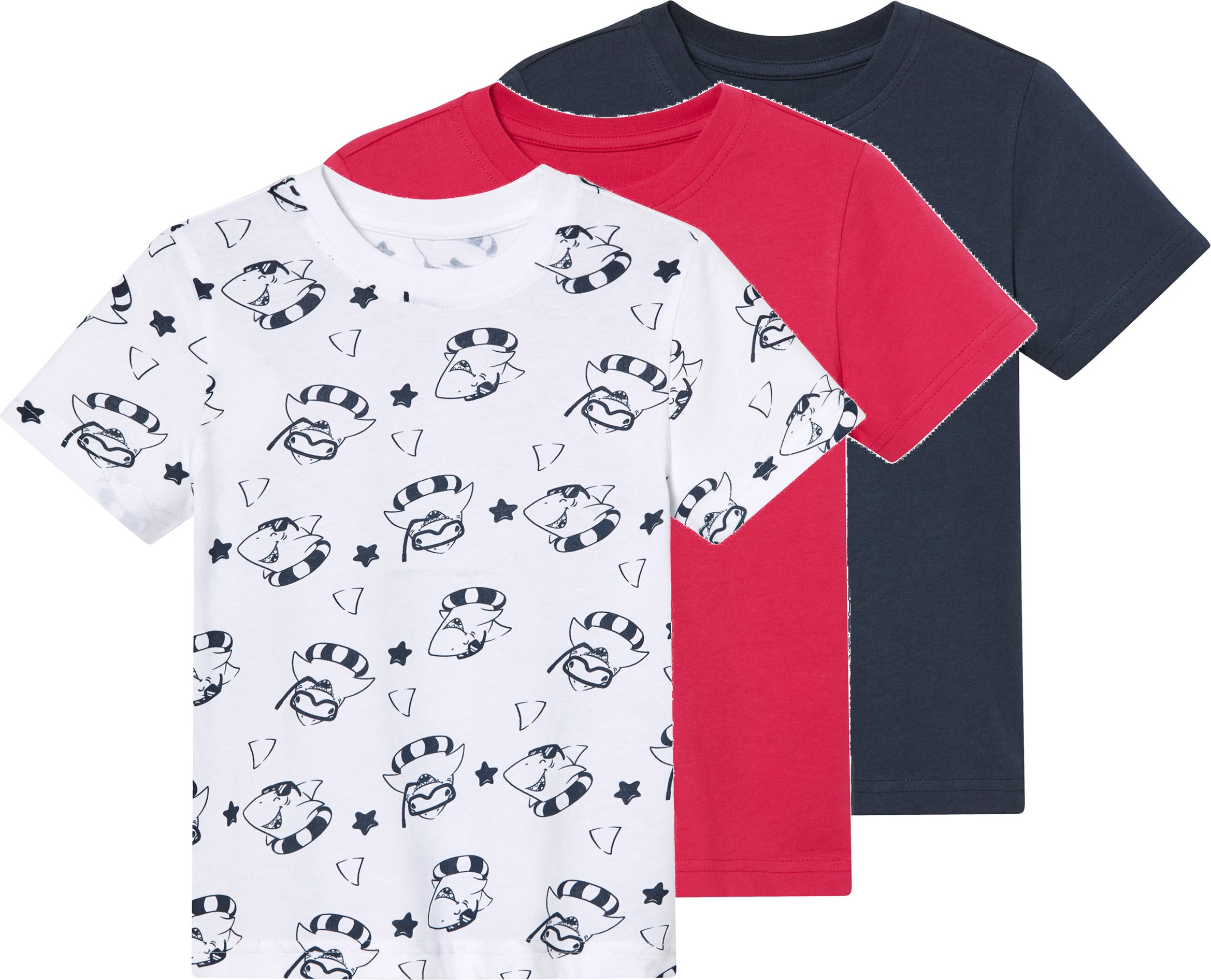 Thumbnail - lupilu® Kleinkinder Jungen T-Shirt 3er (navy/rot/weiß, 98/104)