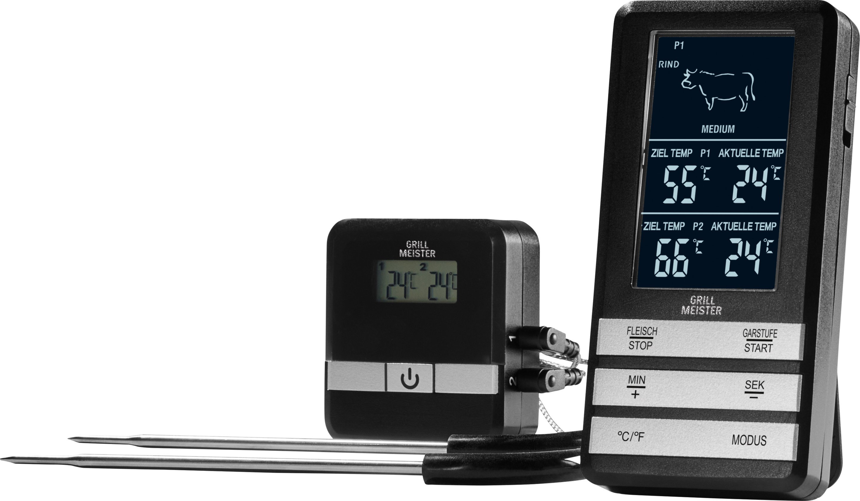 GRILLMEISTER 2 Fühler Grillthermometer (Funk)