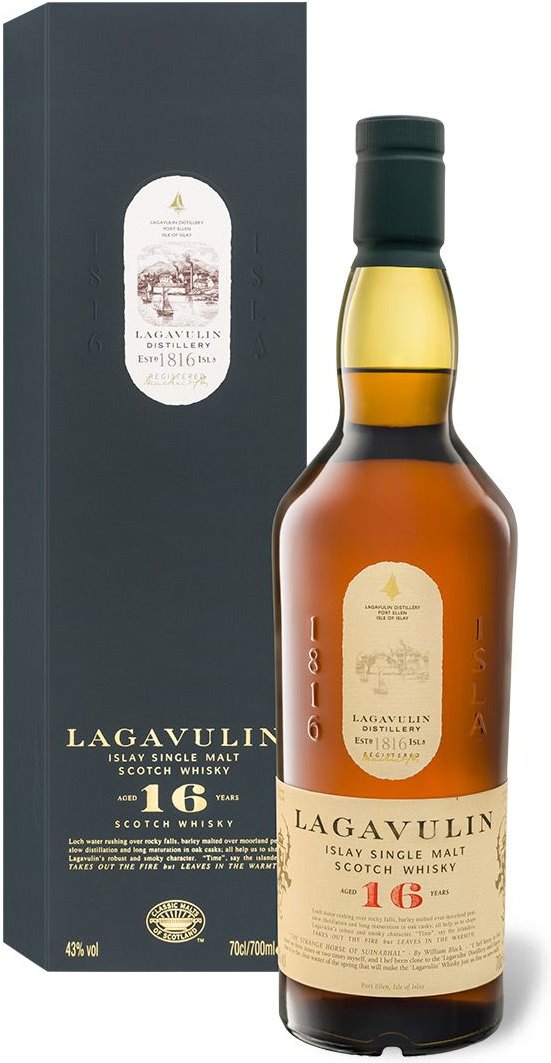 Lagavulin Islay Single Malt Scotch Whisky 16 Jahre mit Geschenkbox 43% Vol