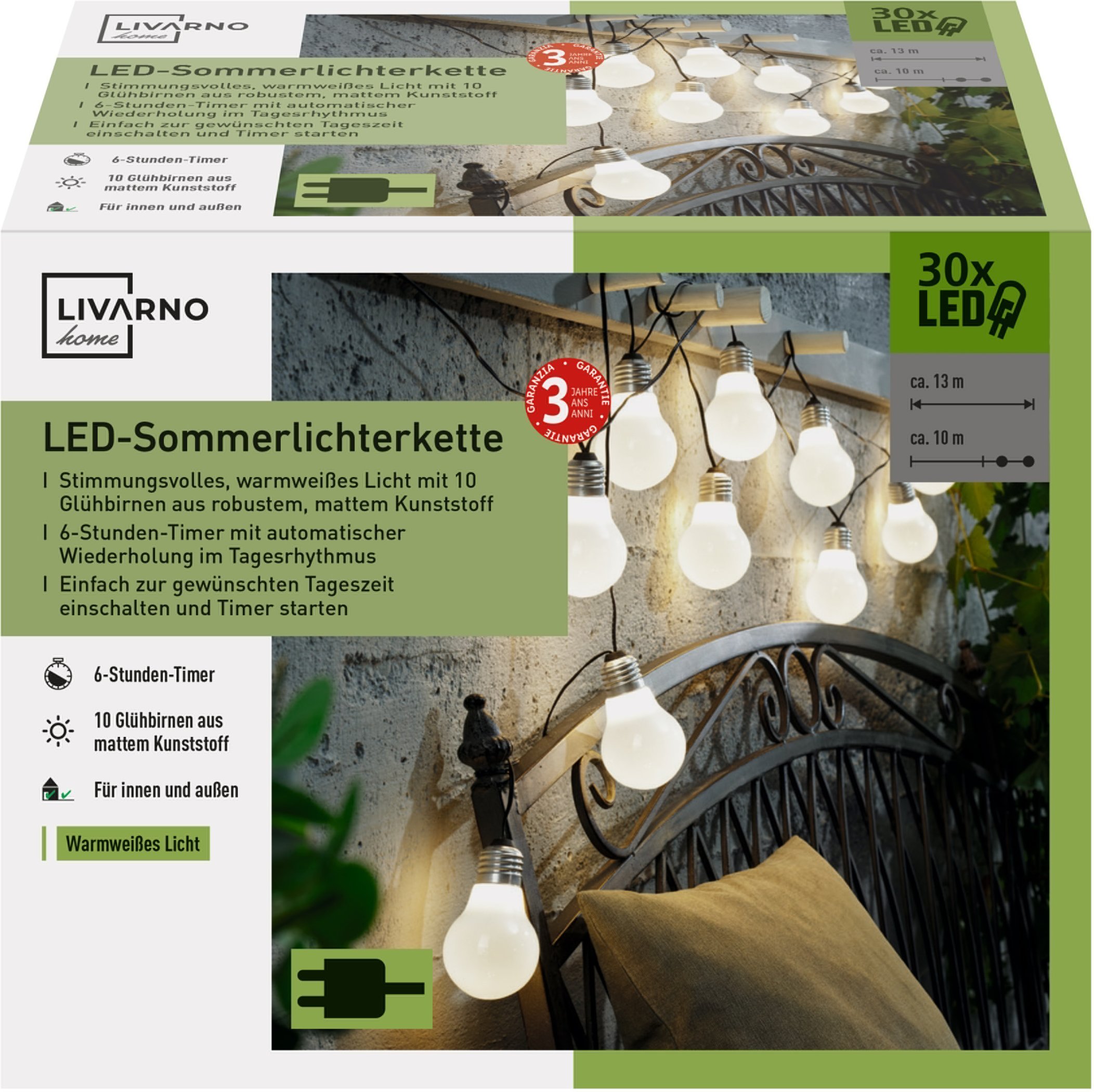 LIVARNO home LED Sommerlichterkette Glühbirne (Weiß)""