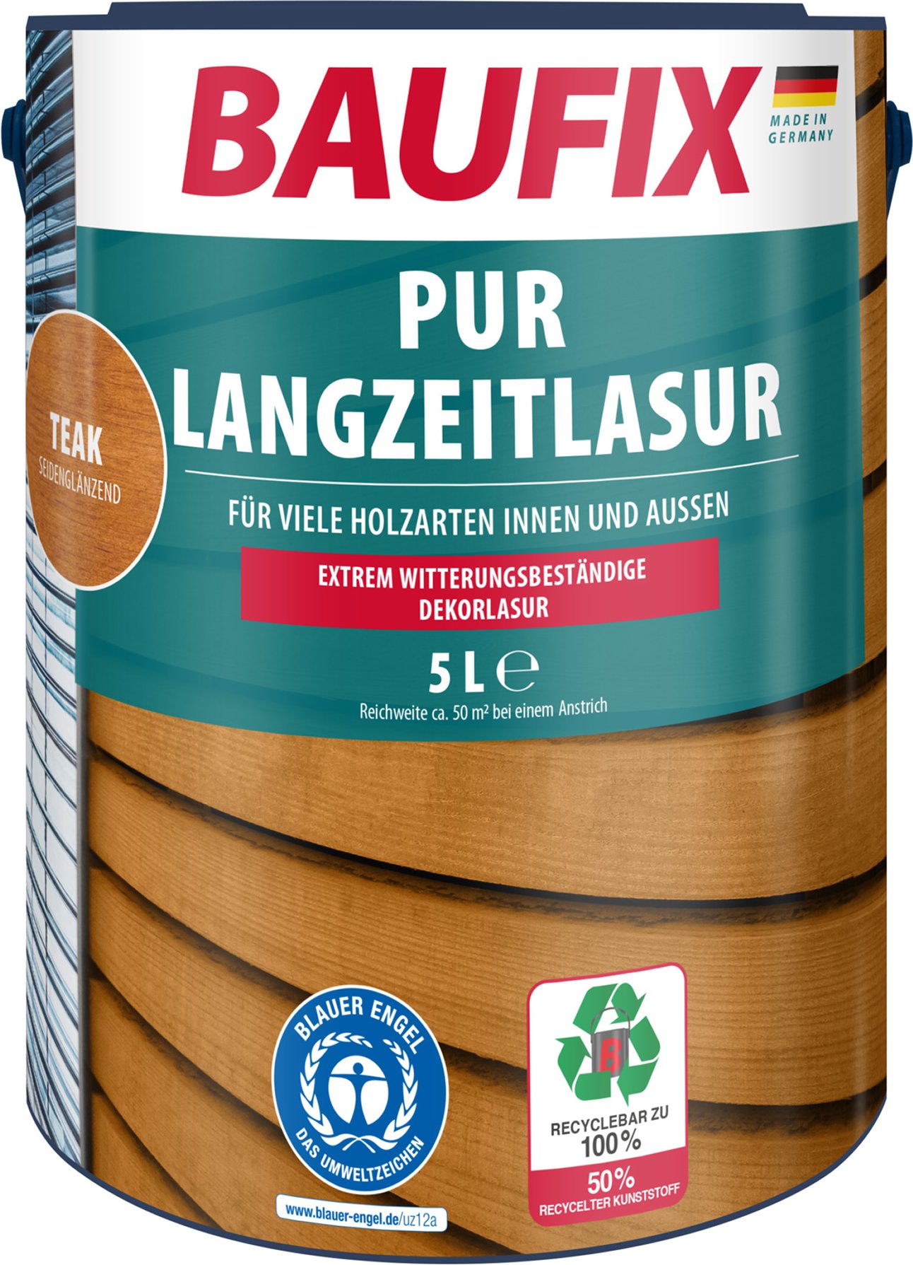 Thumbnail - BAUFIX PUR-Langzeitlasur 5 Liter (teak seidenmatt)