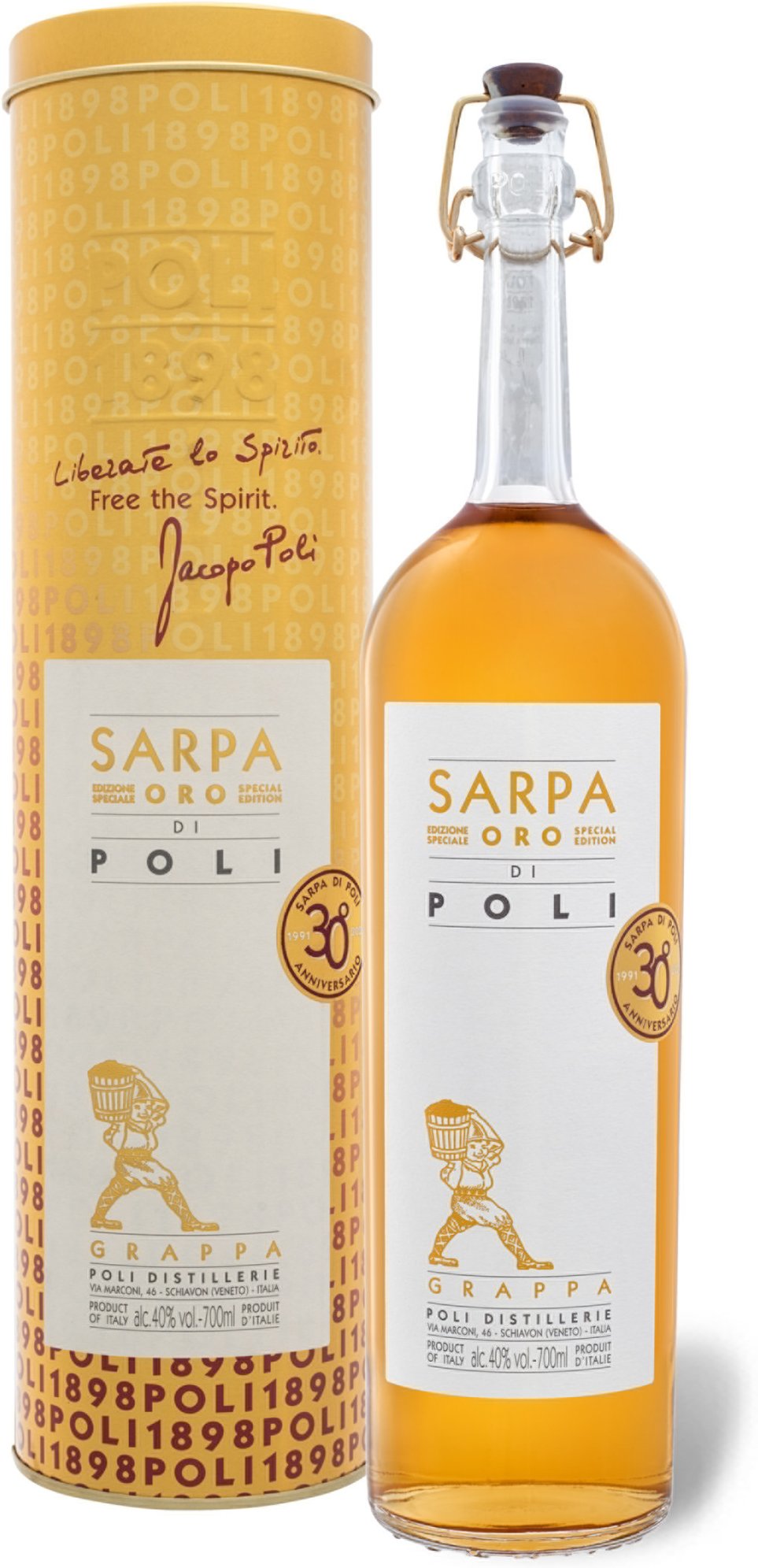 Grappa Sarpa Oro di Poli mit Geschenkbox 40% Vol