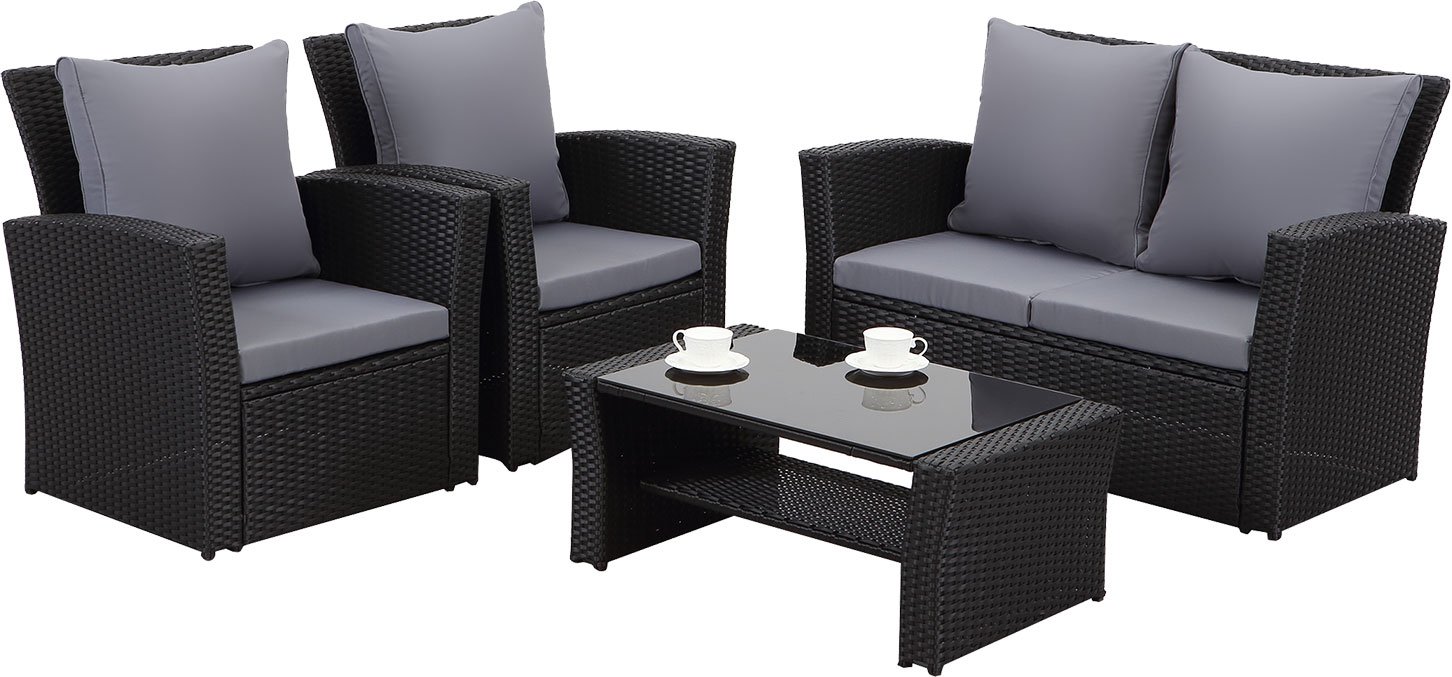 MeXo Gartenmöbel 4-Sitzer Lounge Set inkl. Polster (Schwarz & Grau)