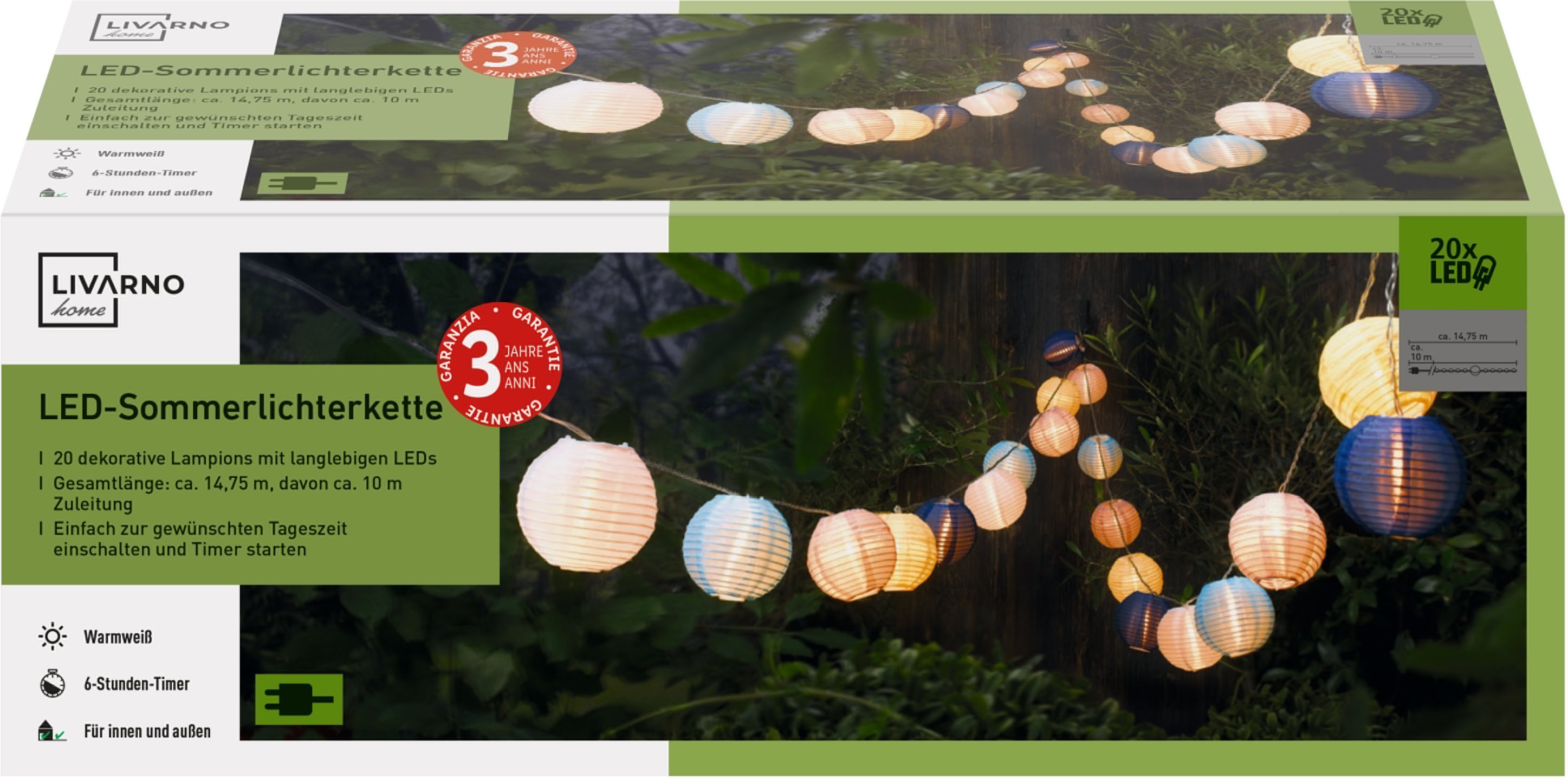 LIVARNO home LED Sommerlichterkette (Lampion multi-farbe)