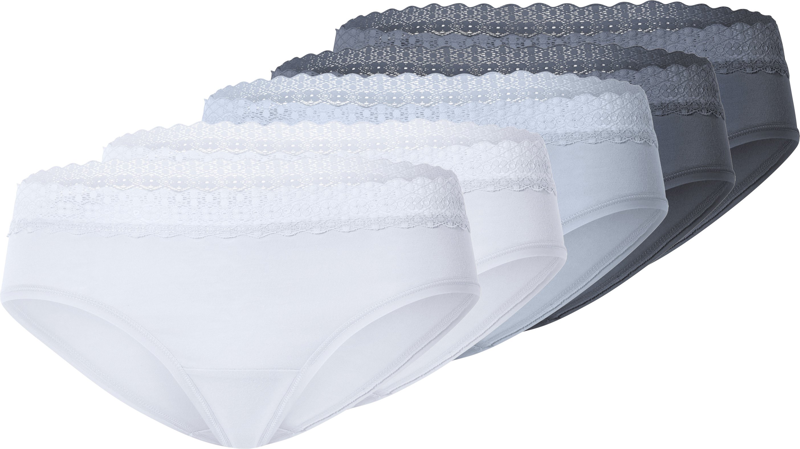 esmara® Damen Hipster mit Spitze 5er (Blau/Weiß, L(44/46))