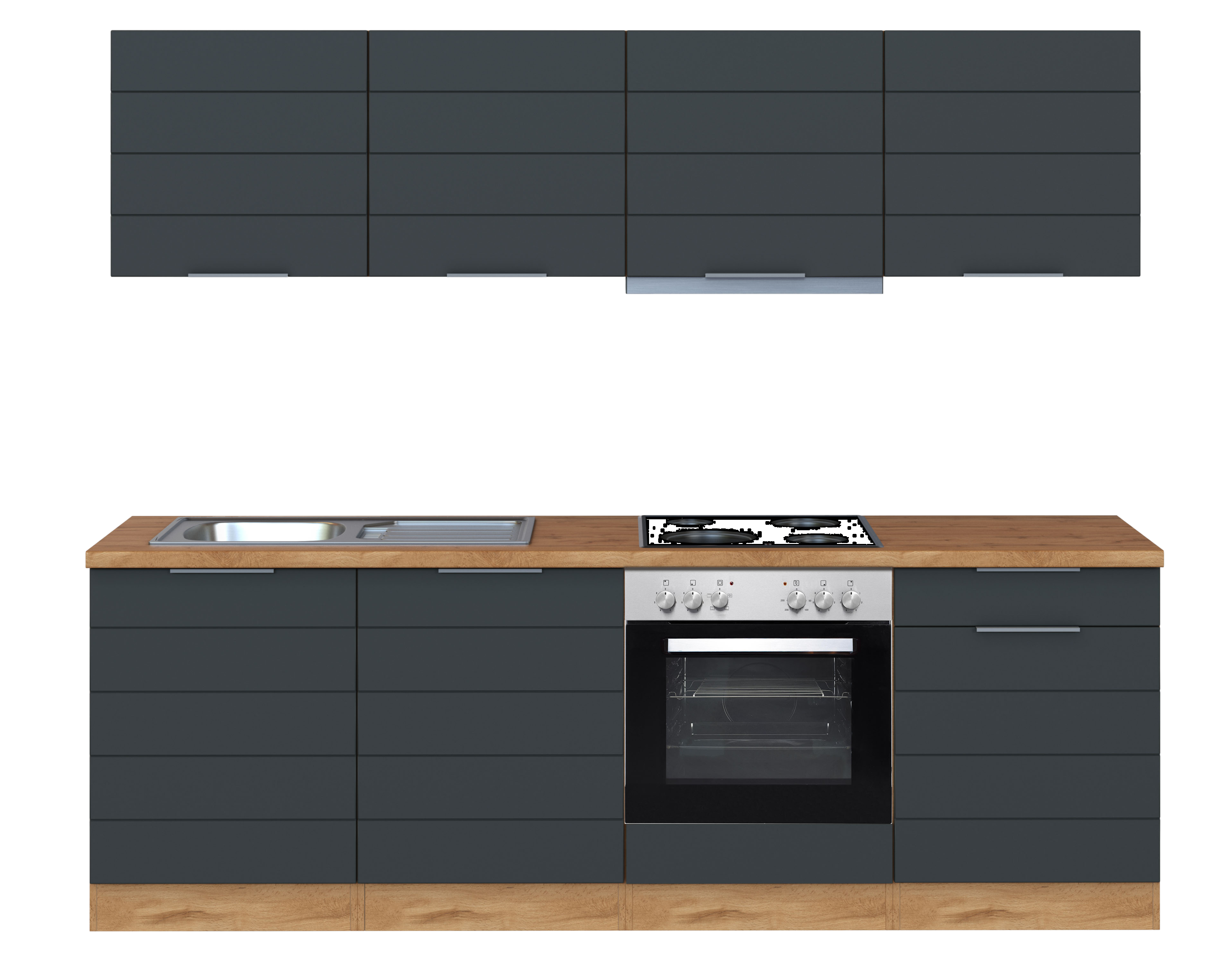 HELD Küchenzeile »Bonn«, mit Elektrogeräten (240 cm, wotaneiche/ matt grau)