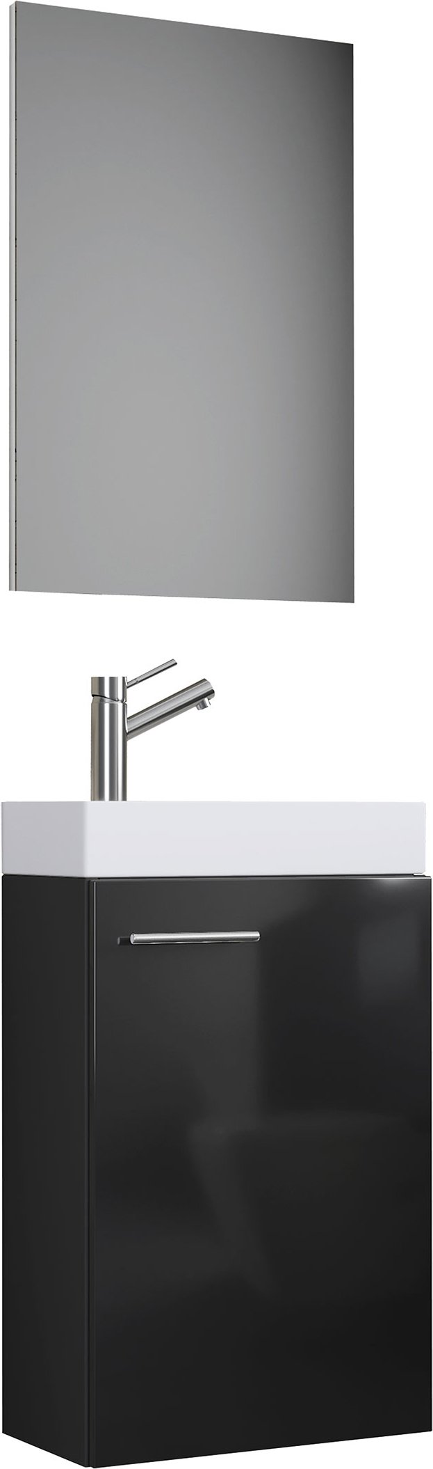 VCM Gäste-Waschplatz S, Schwarz, mit Spiegel (mit Spiegel, Schwarz)