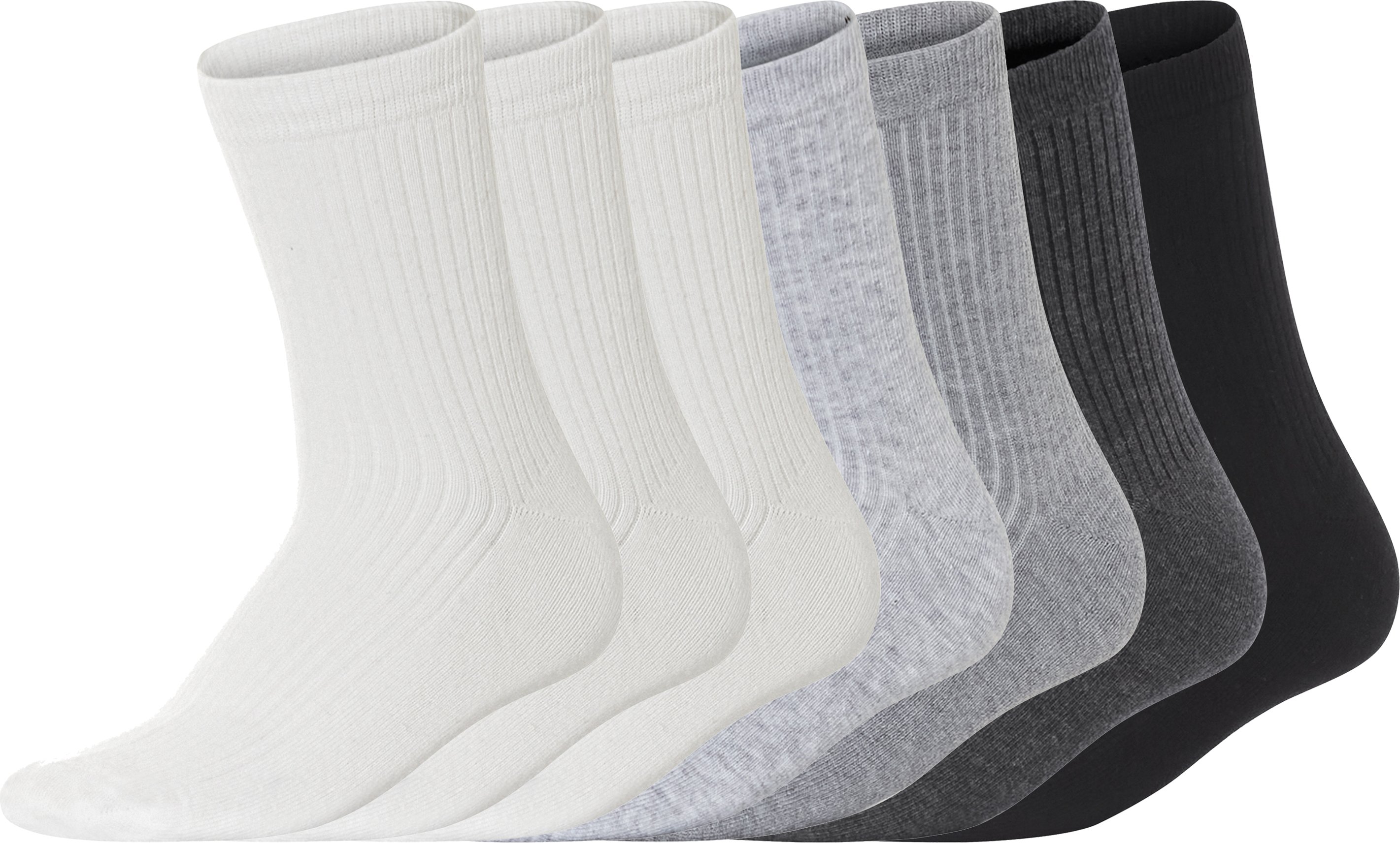 Thumbnail - esmara® Damen Gerippte Socken, 7 Paar, mit hohem Baumwollanteil (weiß/hellgrau/grau/schwarz, 39-42)