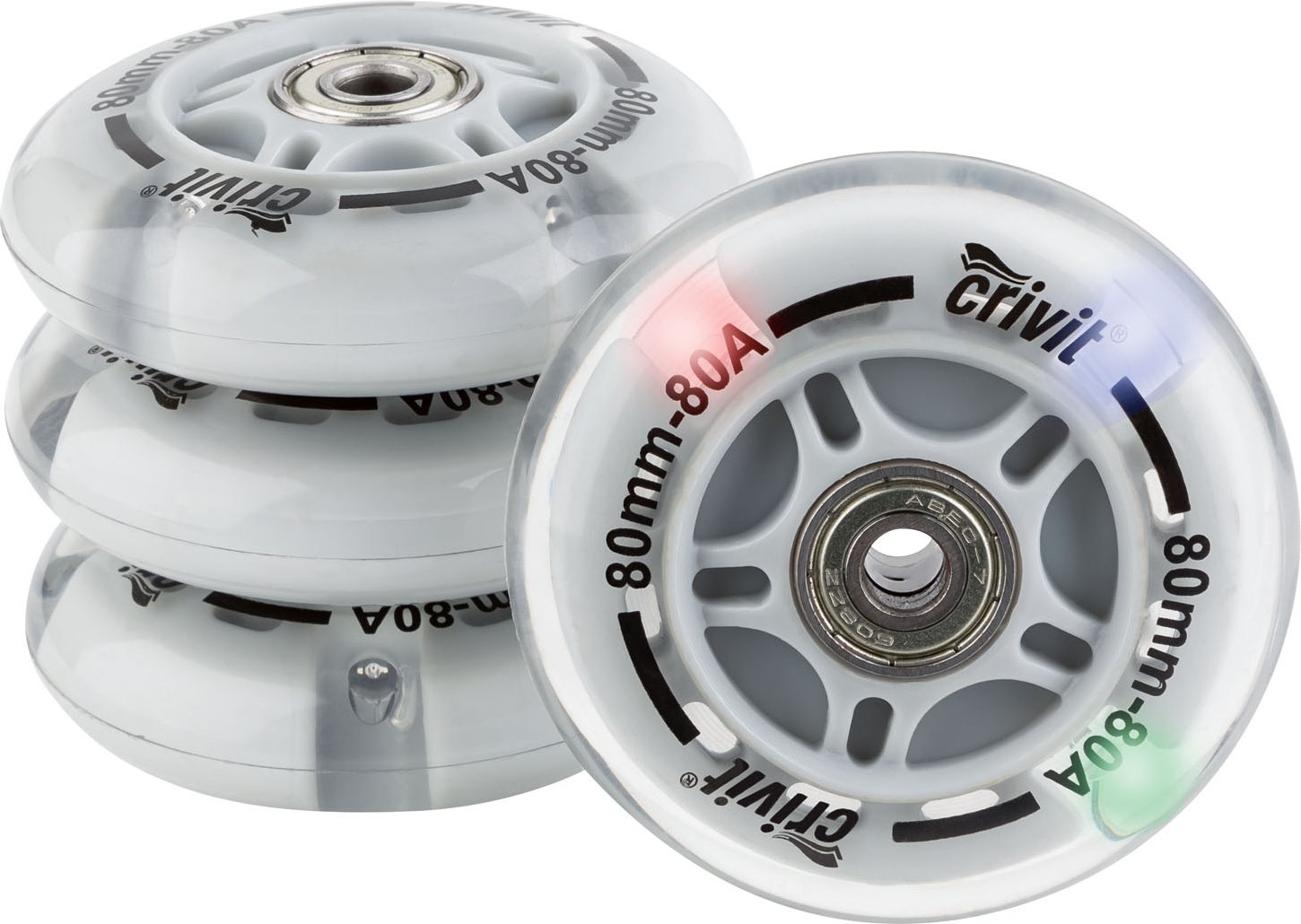 CRIVIT Inliner Rollen mit Kugellager 8er Set / LED Rollen 4er Set (LED 80mm)