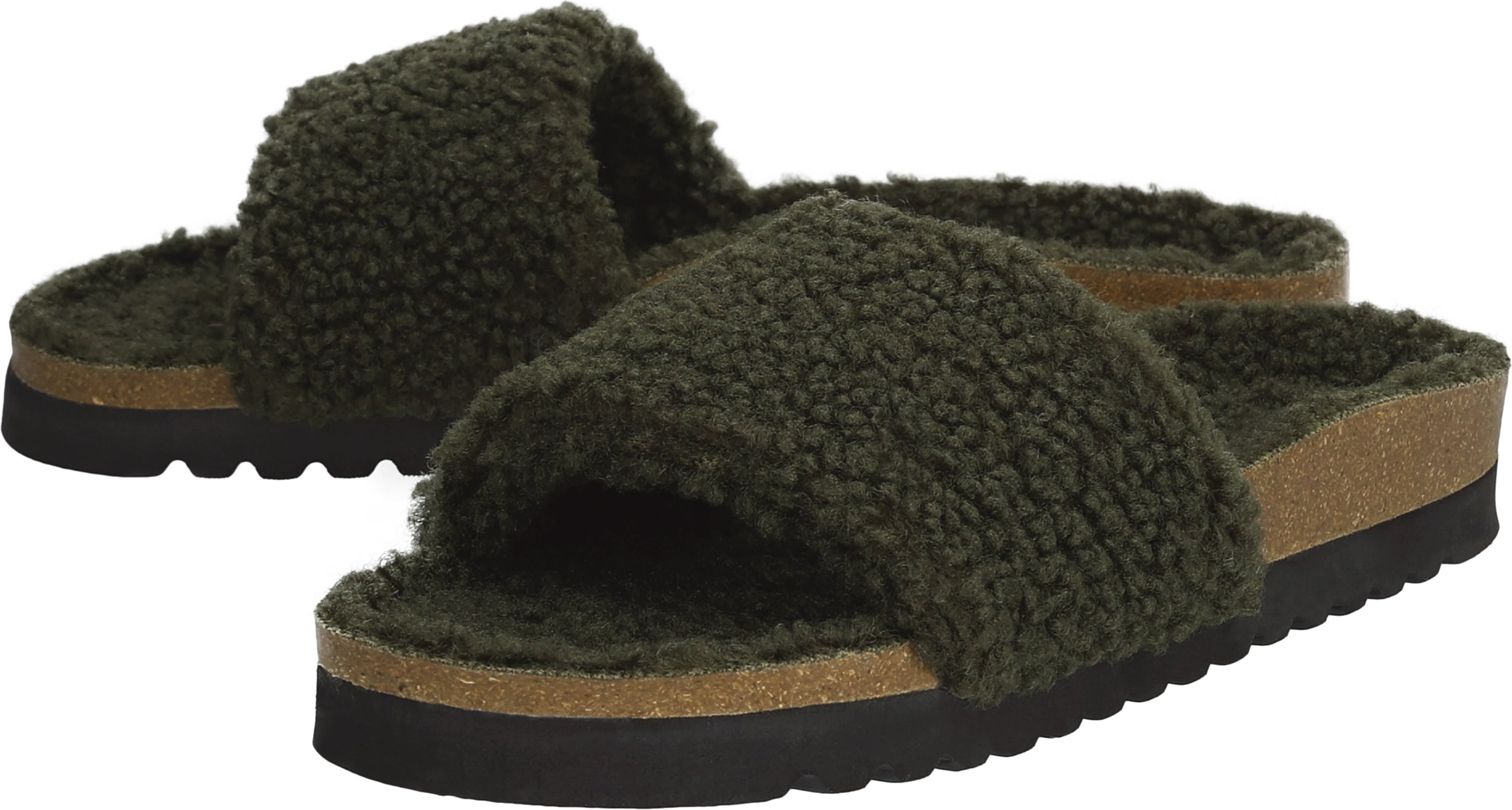 esmara® Damen Plüschpantoletten, mit anatomisch geformtem Fußbett (Grün, 40)