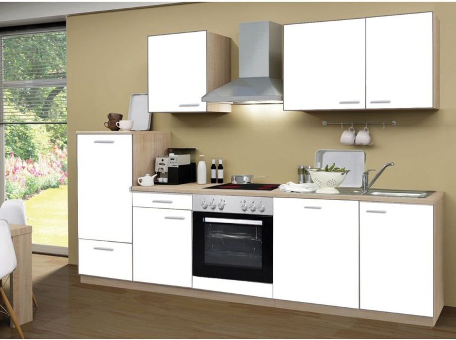 Menke Küchenzeile "Classic" 270/280/300/310 cm (mit Geschirrs, frei Verwendung, Weiss, 280 cm)