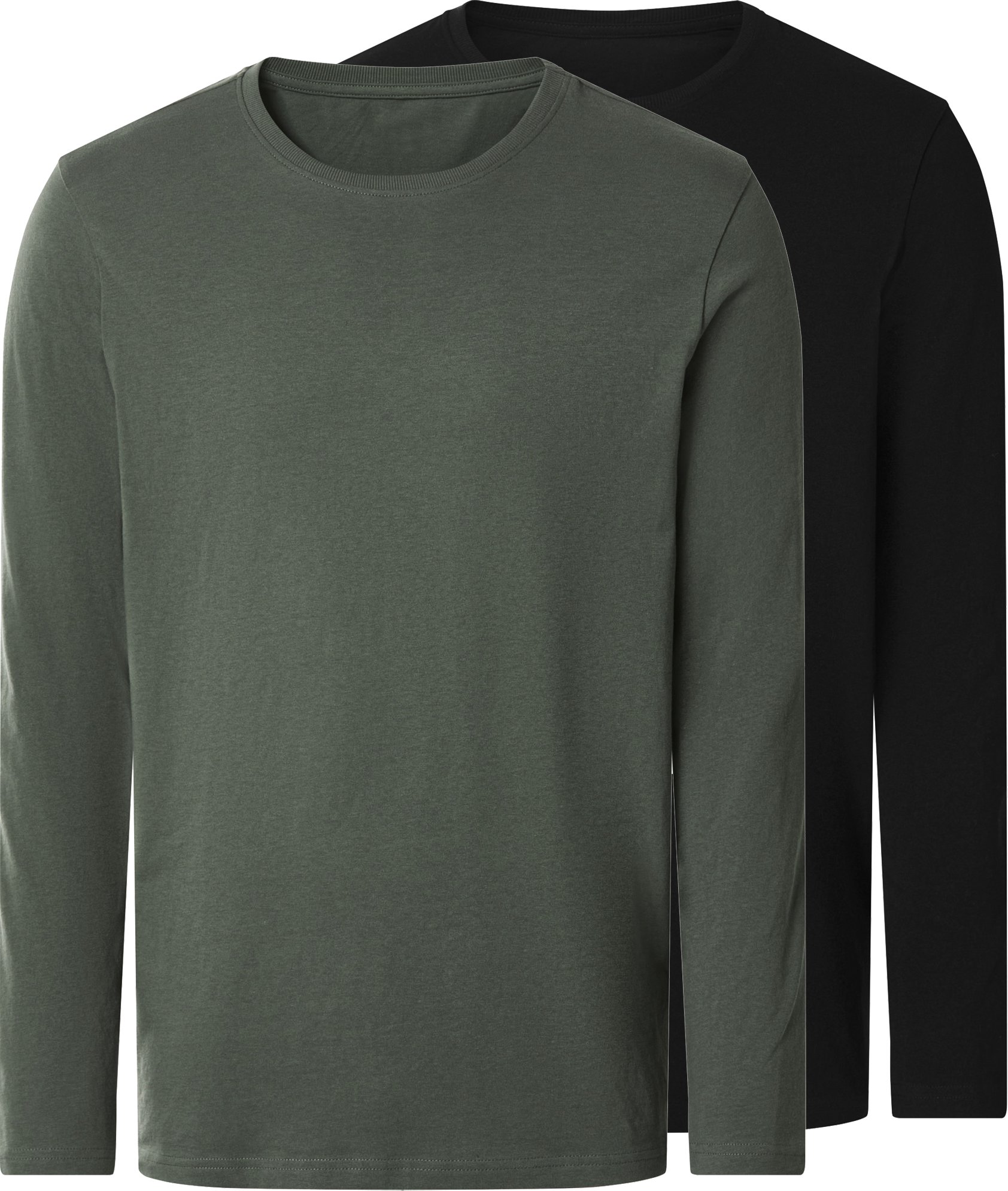 esmara Men Herren Langarmshirt, 2 Stück (schwarz/khaki, XL (56/58))