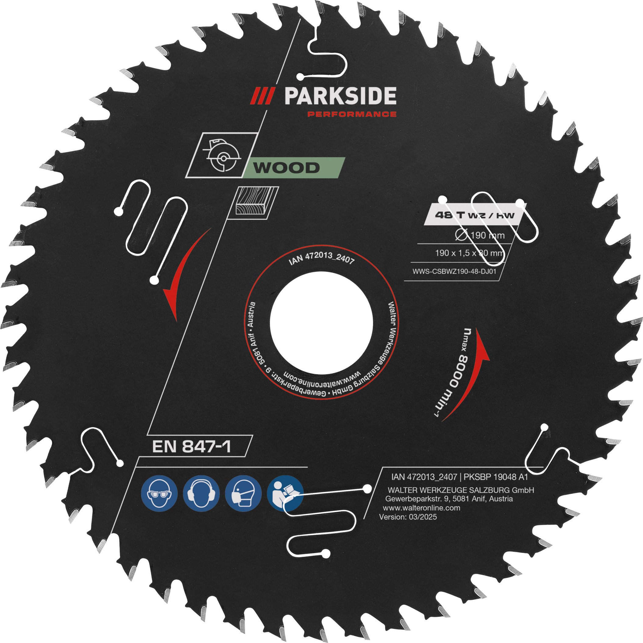 PARKSIDE PERFORMANCE® Kreissägeblätter 190 mm Holz zu 40V Akku-Handkreissäge (190 mm Holz 48 Zähne)""