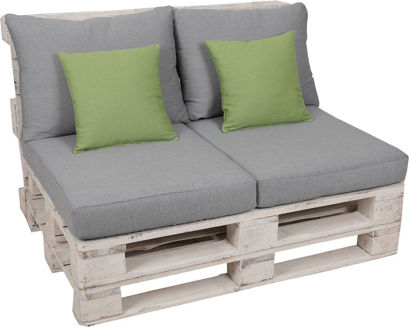 GO-DE Textil Loungemöbel Paletten-Kissen Lounge Kissen 2-teilig wasserabweisend (hellgrau/grün)