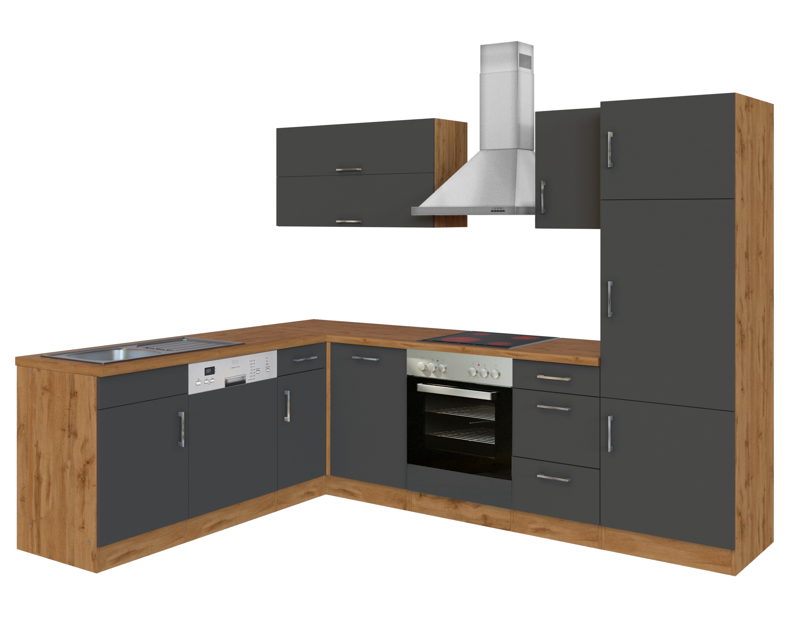 HELD Küchenzeile »Hamburg«, mit Elektrogeräten (210/270 cm, wotaneiche/ melamin anthrazit)