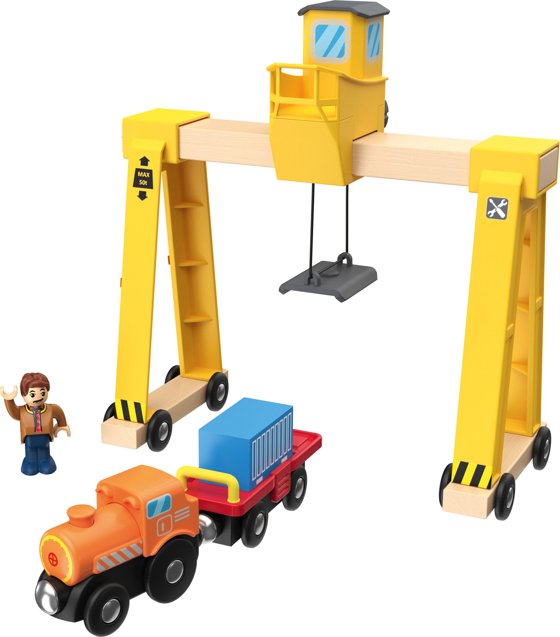 lupilu® Verladekran / Tunnel / Bogenbrücke / Mechanischer Bahnübergang, 5-teilig / 7-teilig (Verladekran)