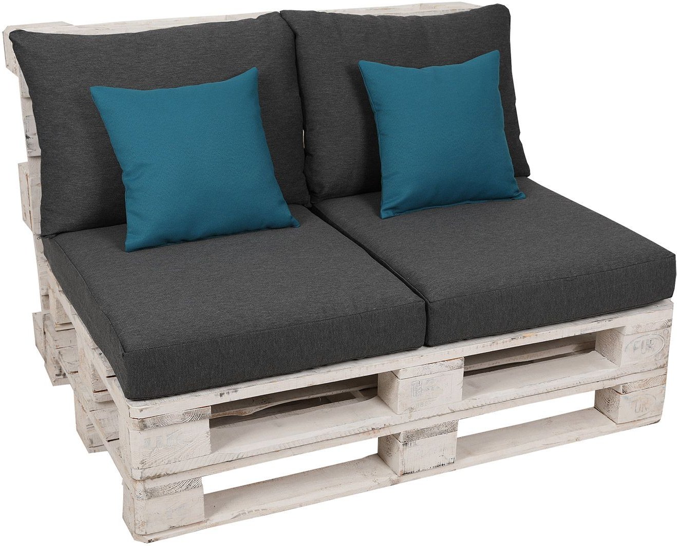 GO-DE Textil Loungemöbel Paletten-Kissen Lounge Kissen 2-teilig wasserabweisend (anthrazit/petrol)