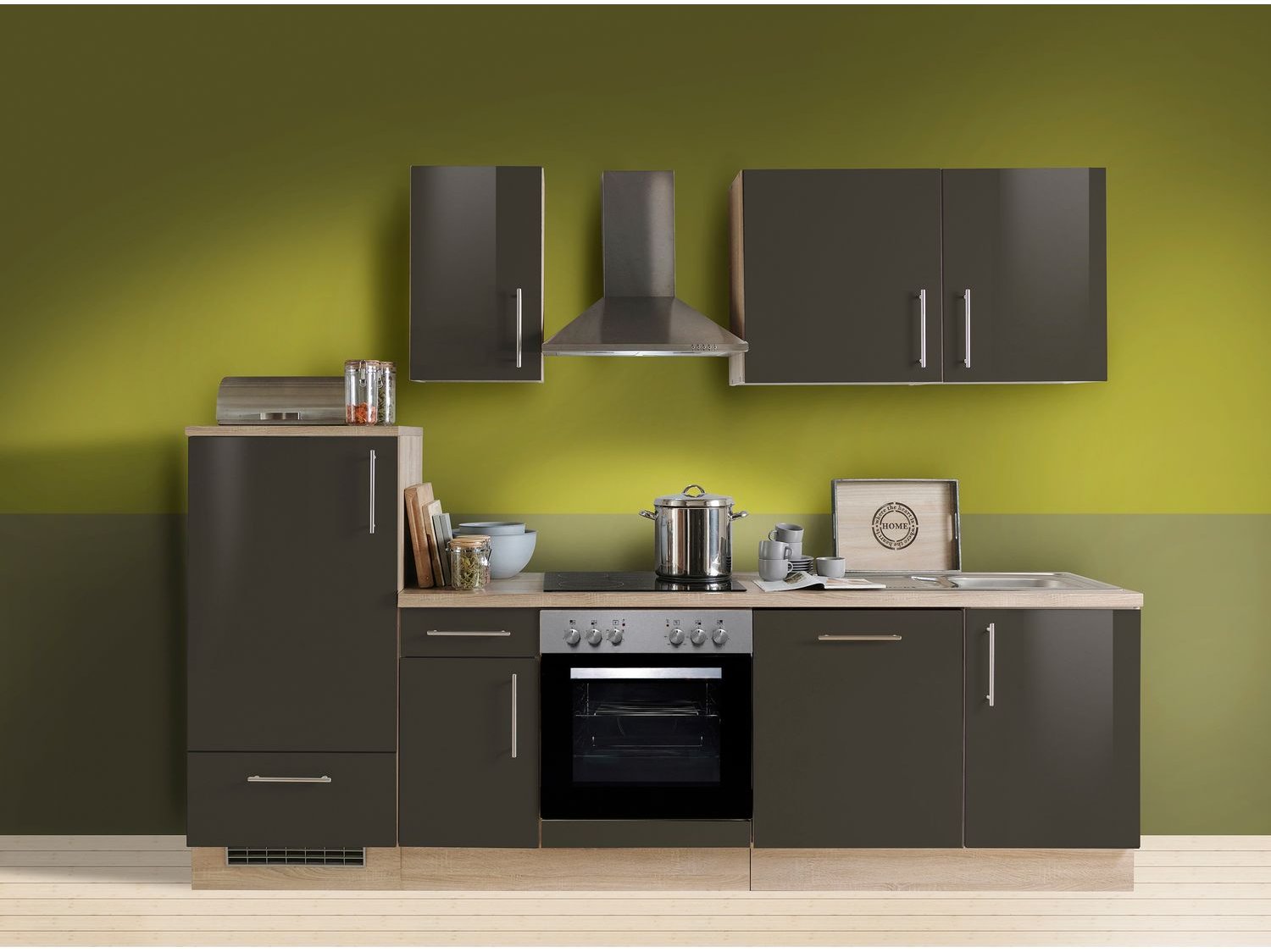 Menke Küchenblock Premium 270/280/300/310cm (mit Geschirrspüler, 270 cm / Lava, frei Verwendungsstelle)