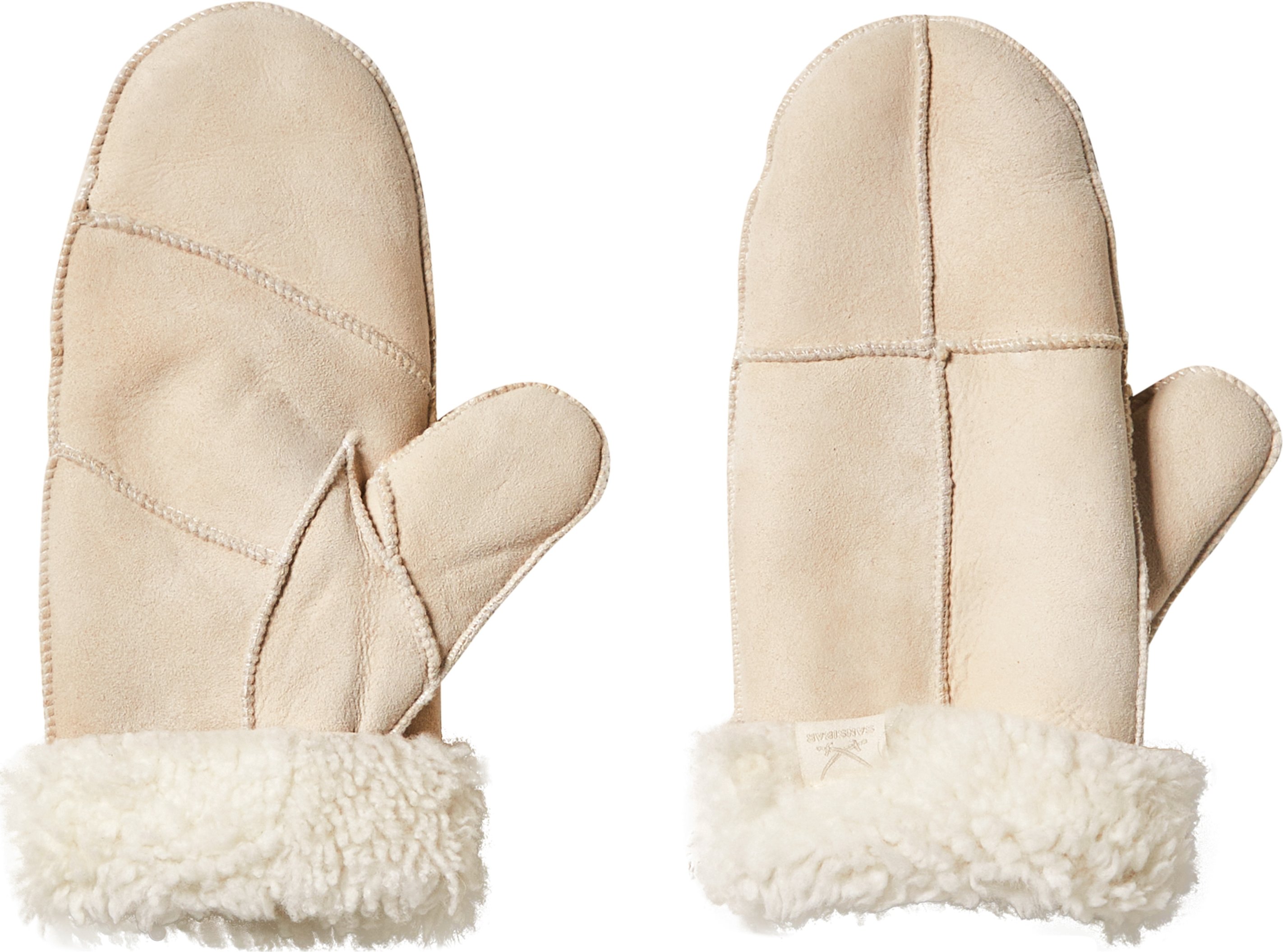 SANSIBAR Damen Lammfellhandschuhe / Lammfellfäustlinge (Beige, 7,5)