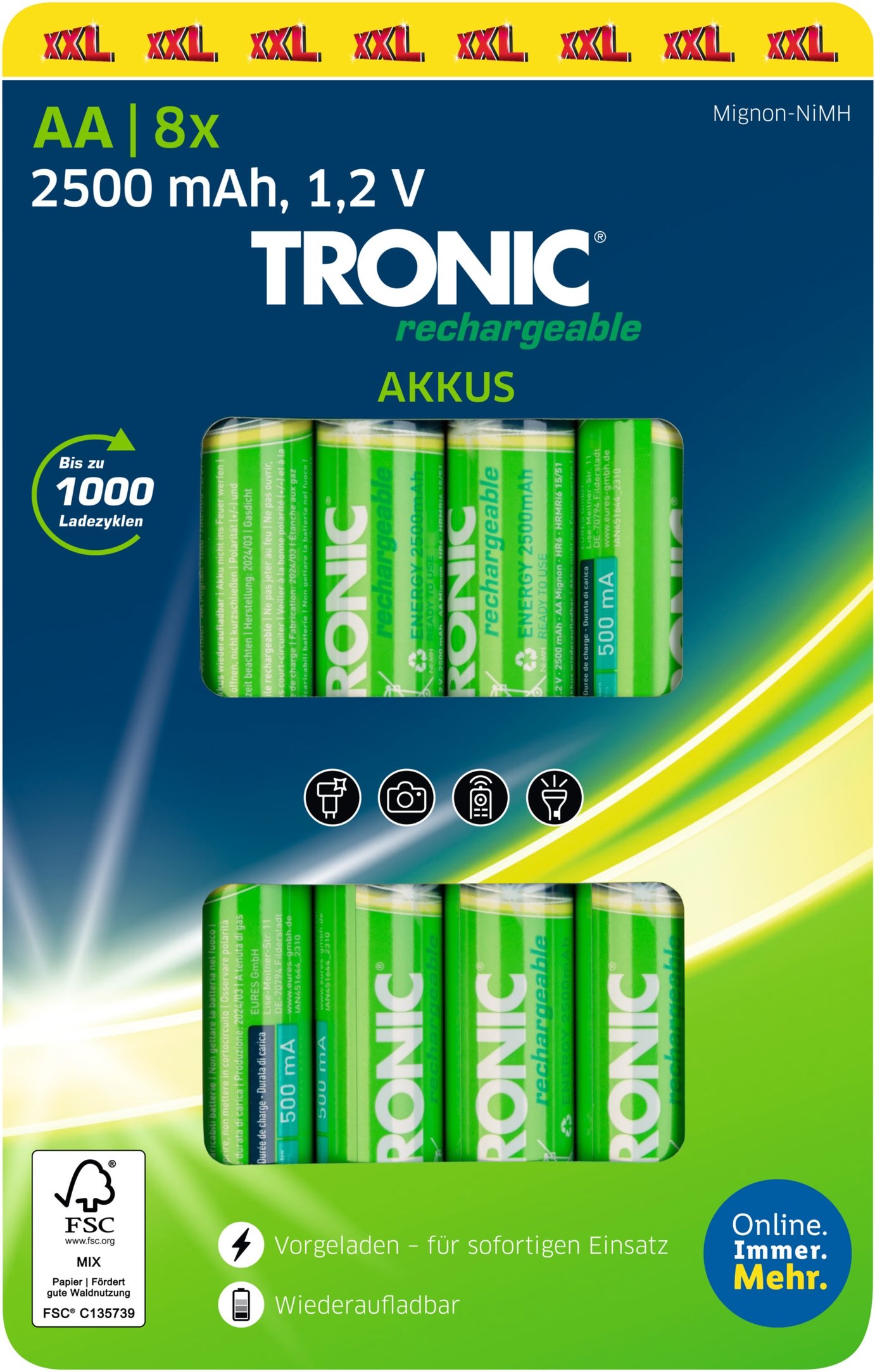 TRONIC® Akku Ni-MH Ready 2 Use 8er XXL (AA)