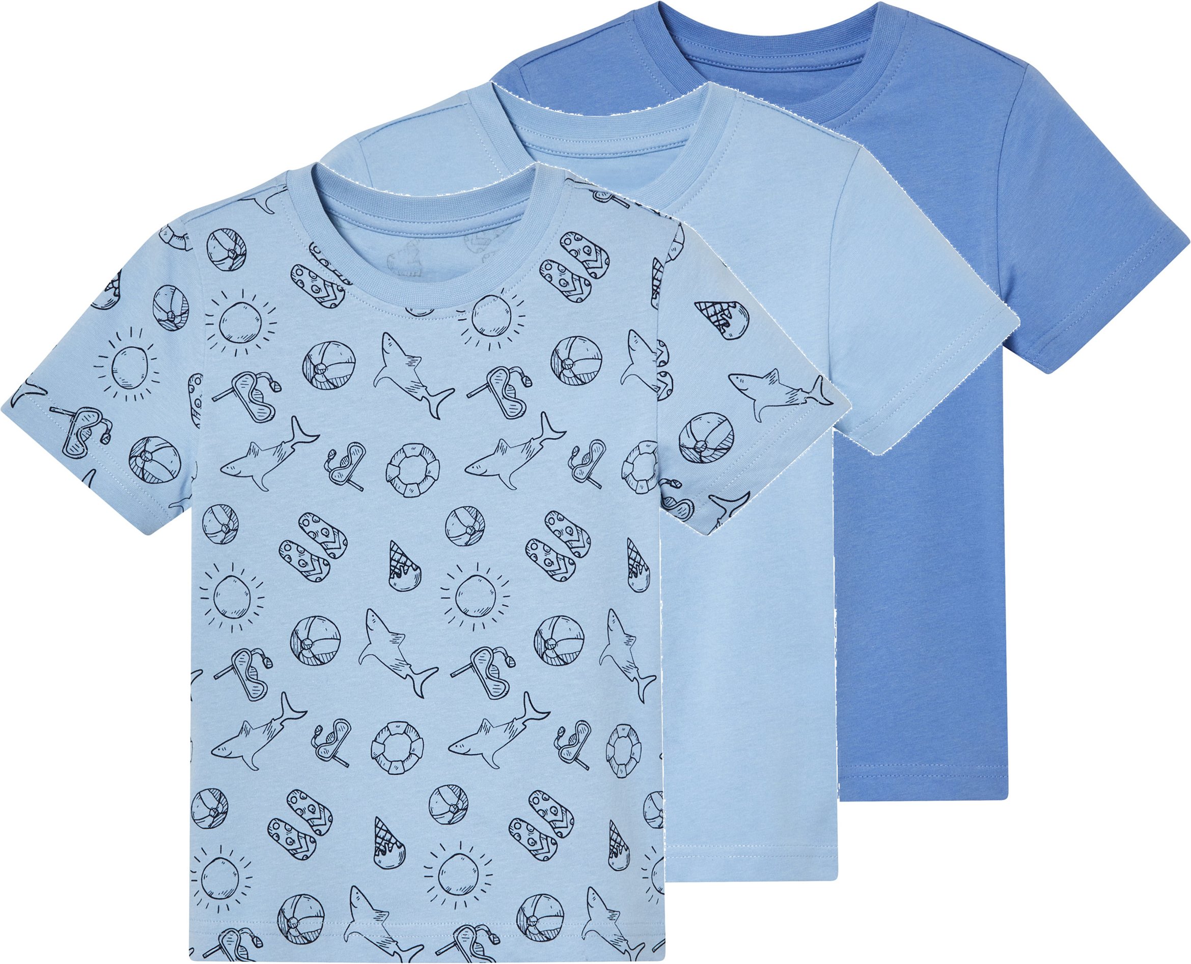 Thumbnail - lupilu® Kleinkinder Jungen T-Shirt 3er (dunkelblau/blau/hellblau, 122/128)